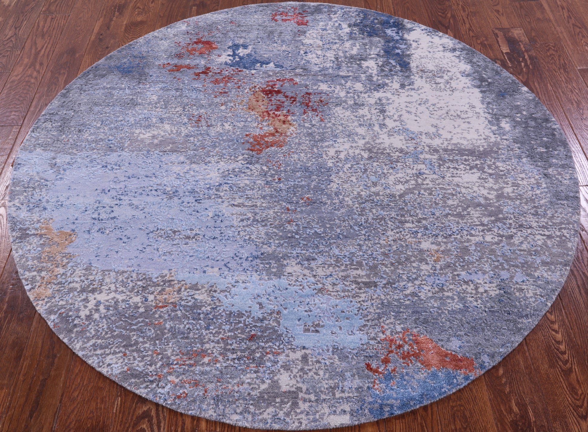 Round Abstract Contemporary Hand Knotted Wool & Silk Rug - 6' 0" X 6' 0" - Golden Nile