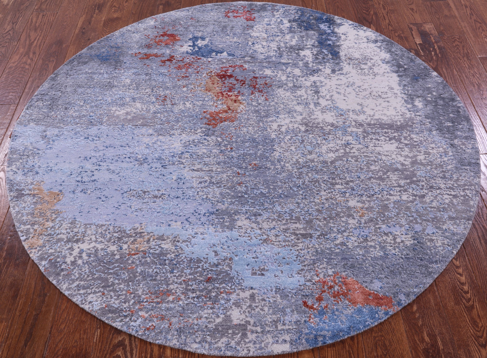 Round Abstract Contemporary Hand Knotted Wool & Silk Rug - 6' 0" X 6' 0" - Golden Nile
