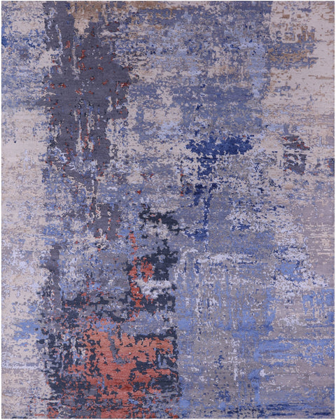 Abstract Contemporary Hand Knotted Wool & Silk Rug - 7' 11" X 10' 2" - Golden Nile