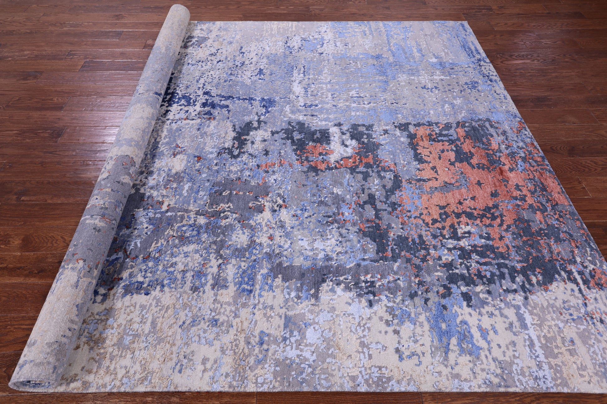 Abstract Contemporary Hand Knotted Wool & Silk Rug - 7' 11" X 10' 2" - Golden Nile