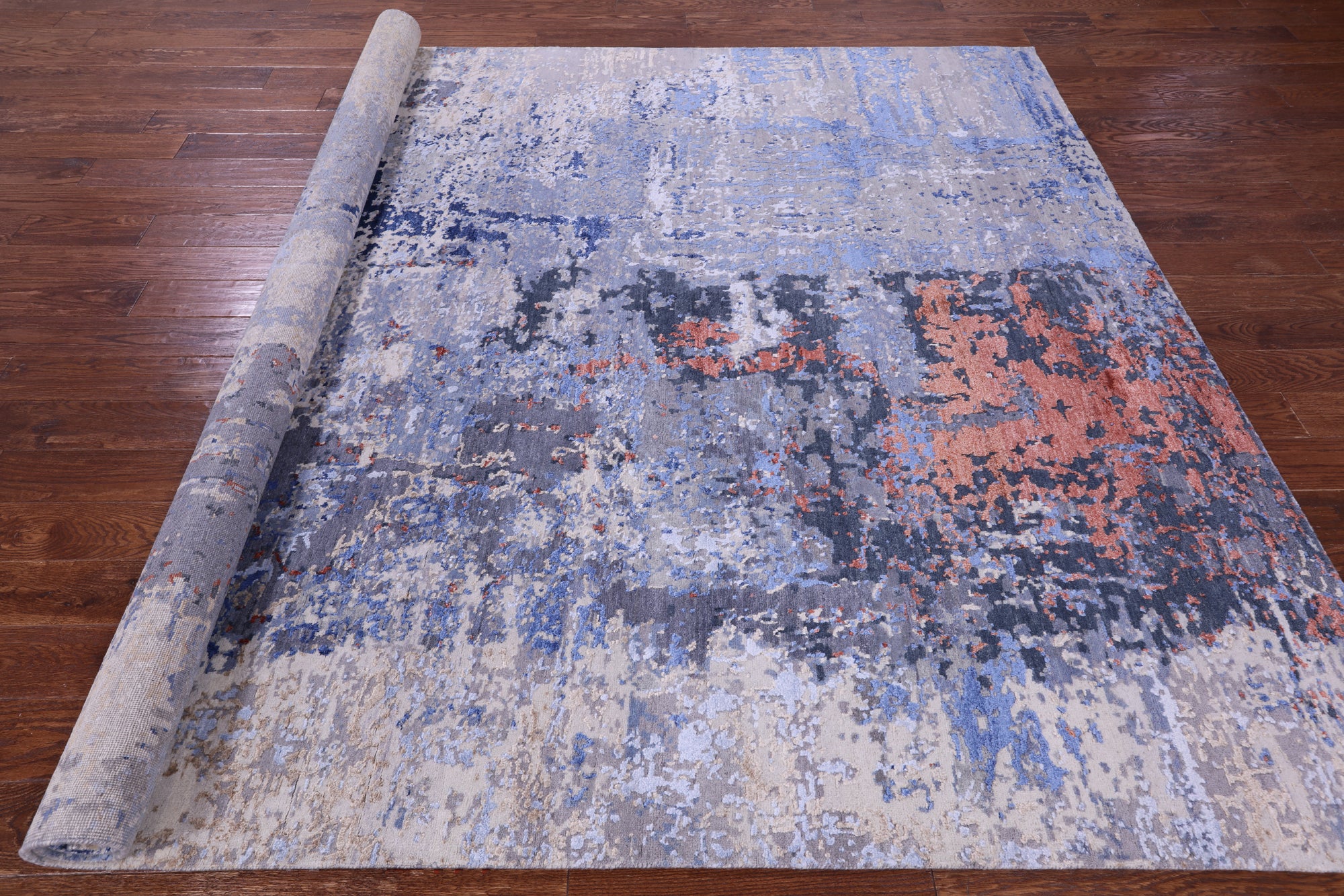 Abstract Contemporary Hand Knotted Wool & Silk Rug - 7' 11" X 10' 2" - Golden Nile
