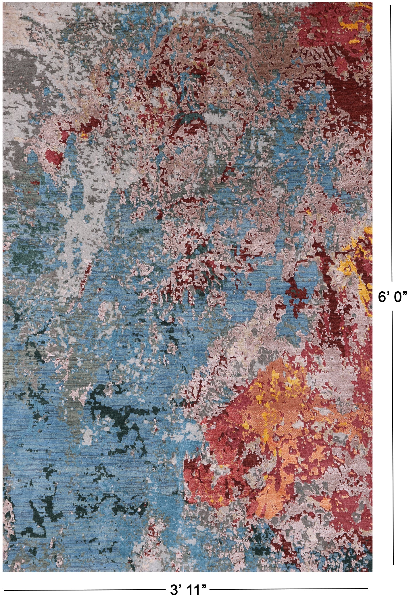 Abstract Contemporary Hand Knotted Wool & Silk Rug - 3' 11" X 6' 0" - Golden Nile
