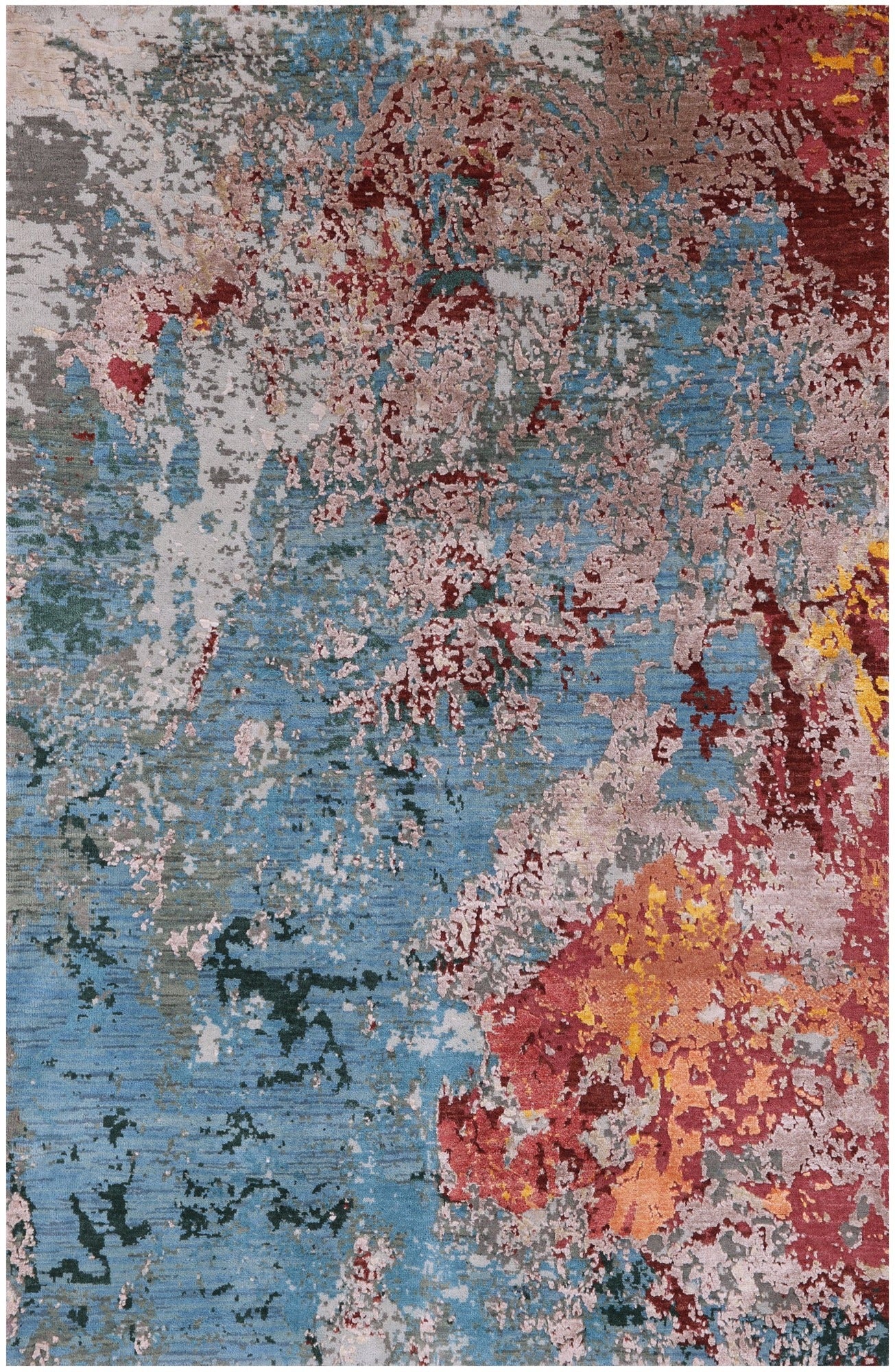 Abstract Contemporary Hand Knotted Wool & Silk Rug - 3' 11" X 6' 0" - Golden Nile