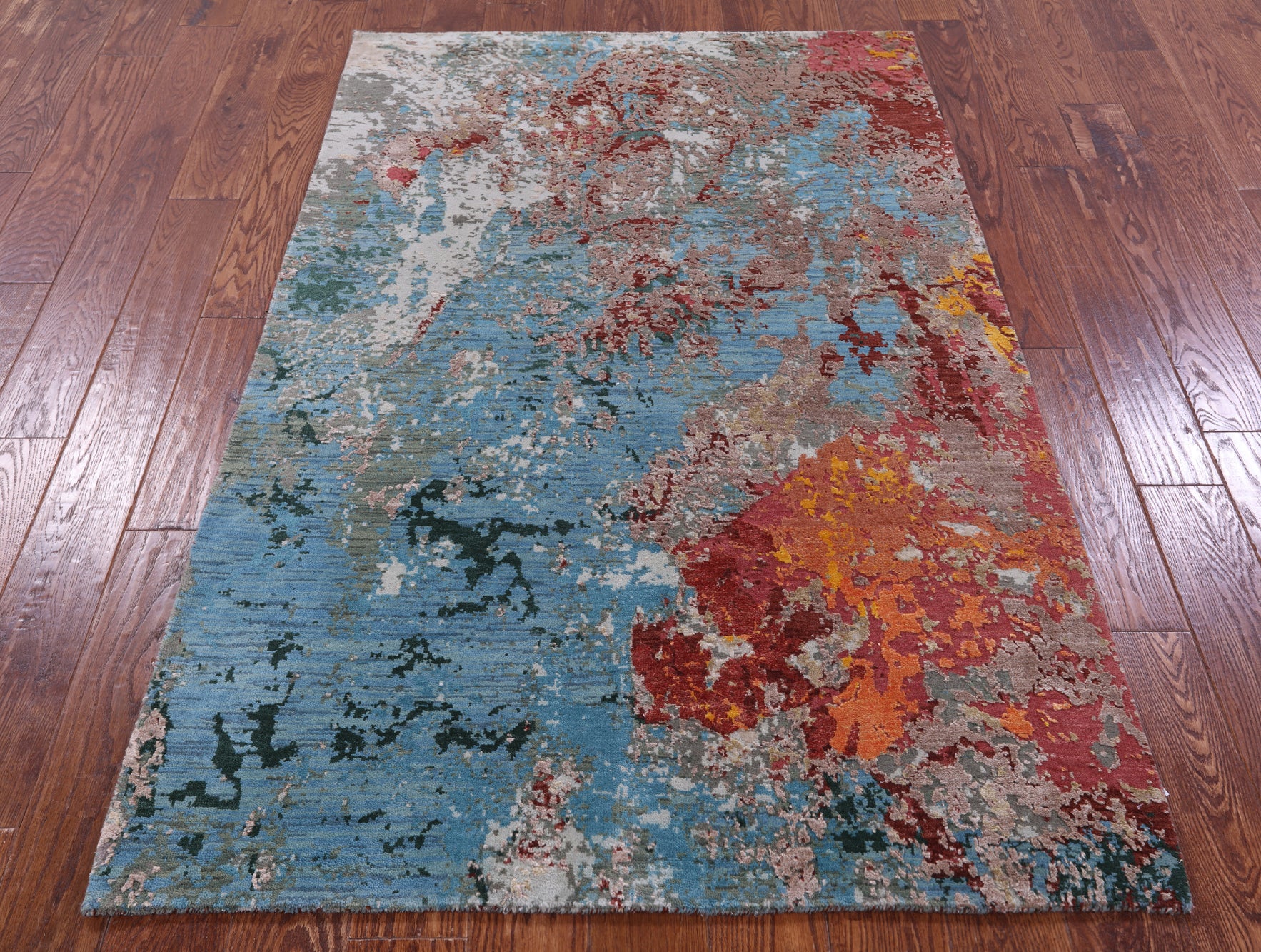 Abstract Contemporary Hand Knotted Wool & Silk Rug - 3' 11" X 6' 0" - Golden Nile