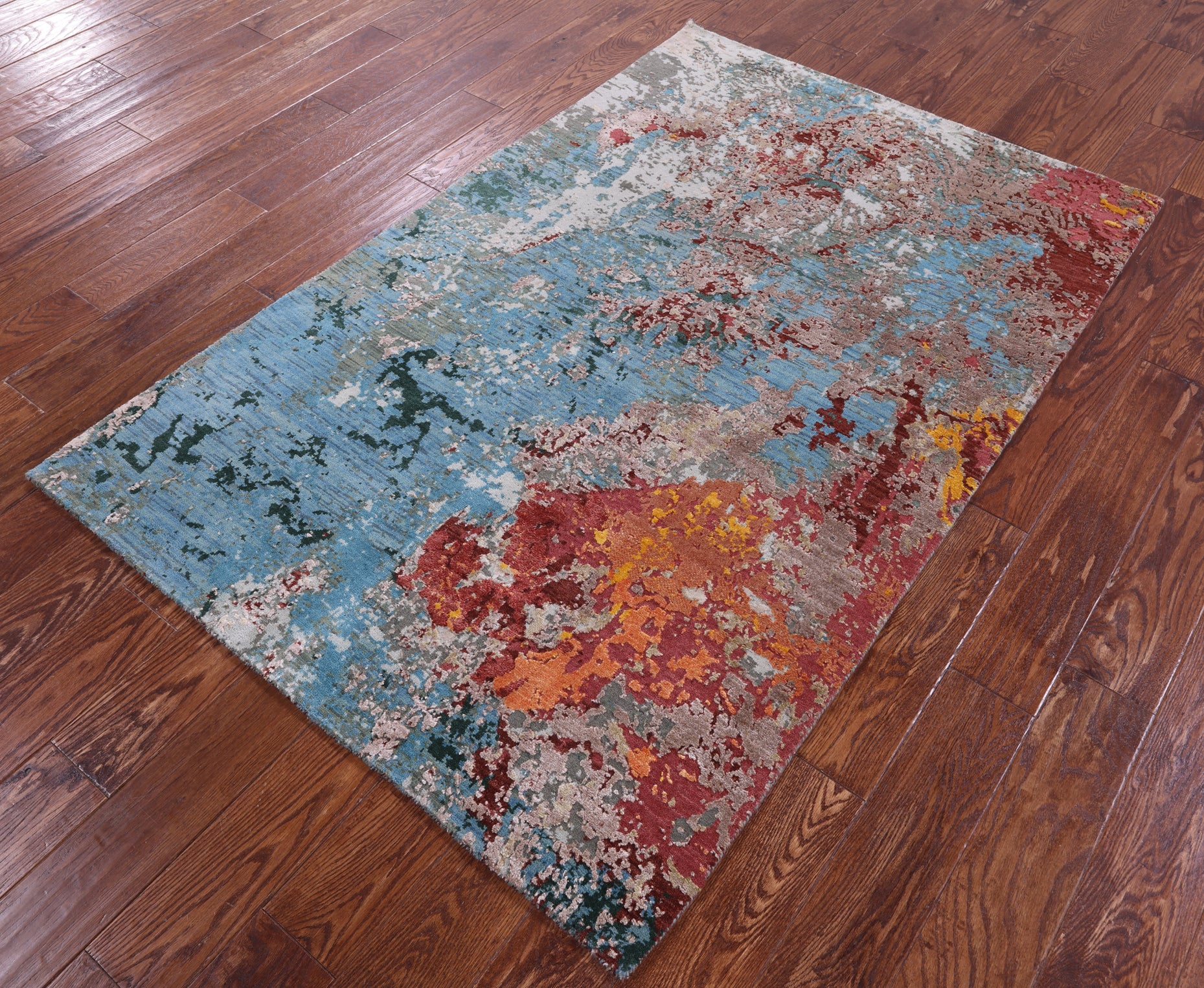 Abstract Contemporary Hand Knotted Wool & Silk Rug - 3' 11" X 6' 0" - Golden Nile