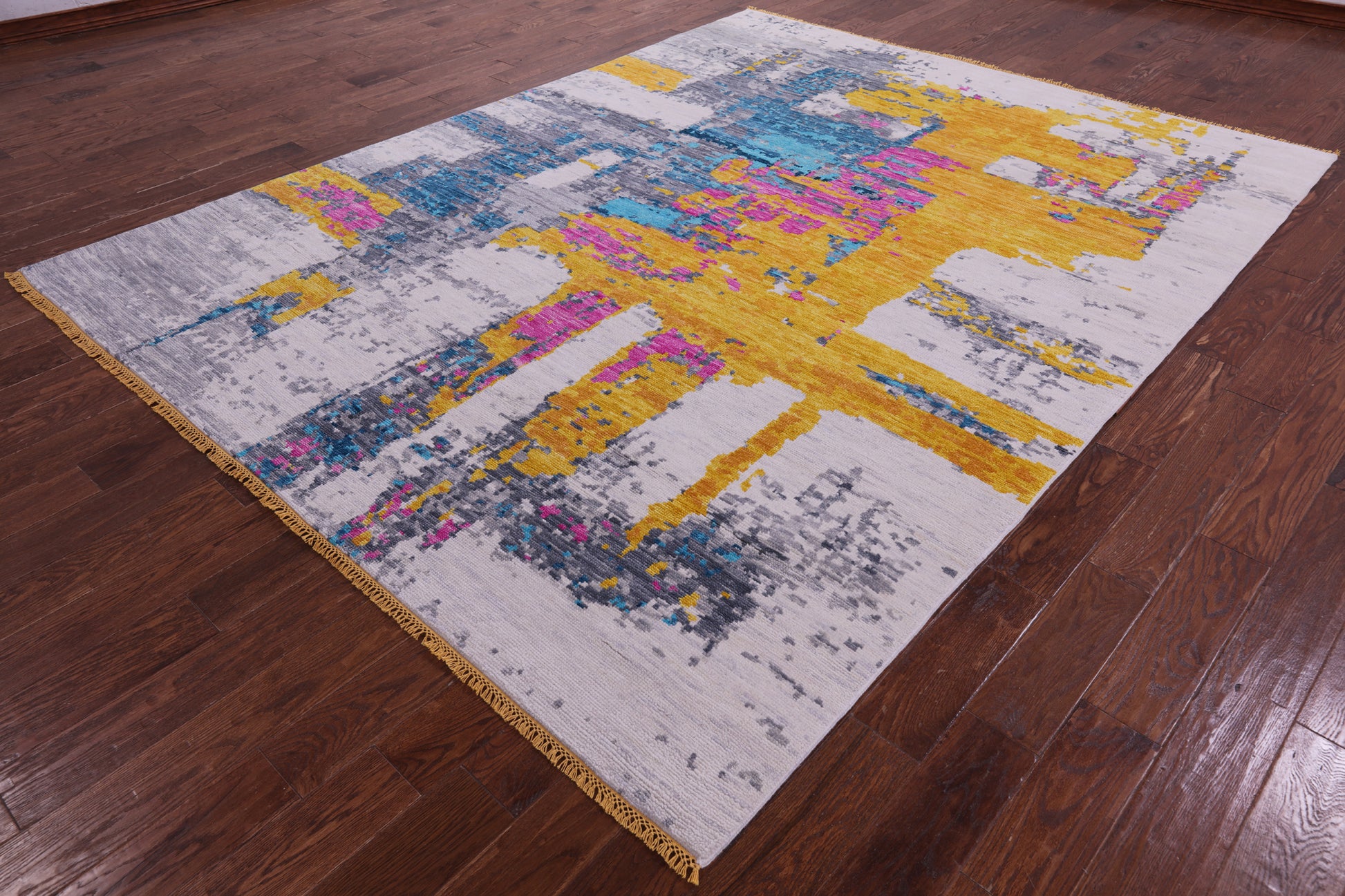 Abstract Contemporary Hand Knotted Wool Rug - 7' 11" X 10' 2" - Golden Nile