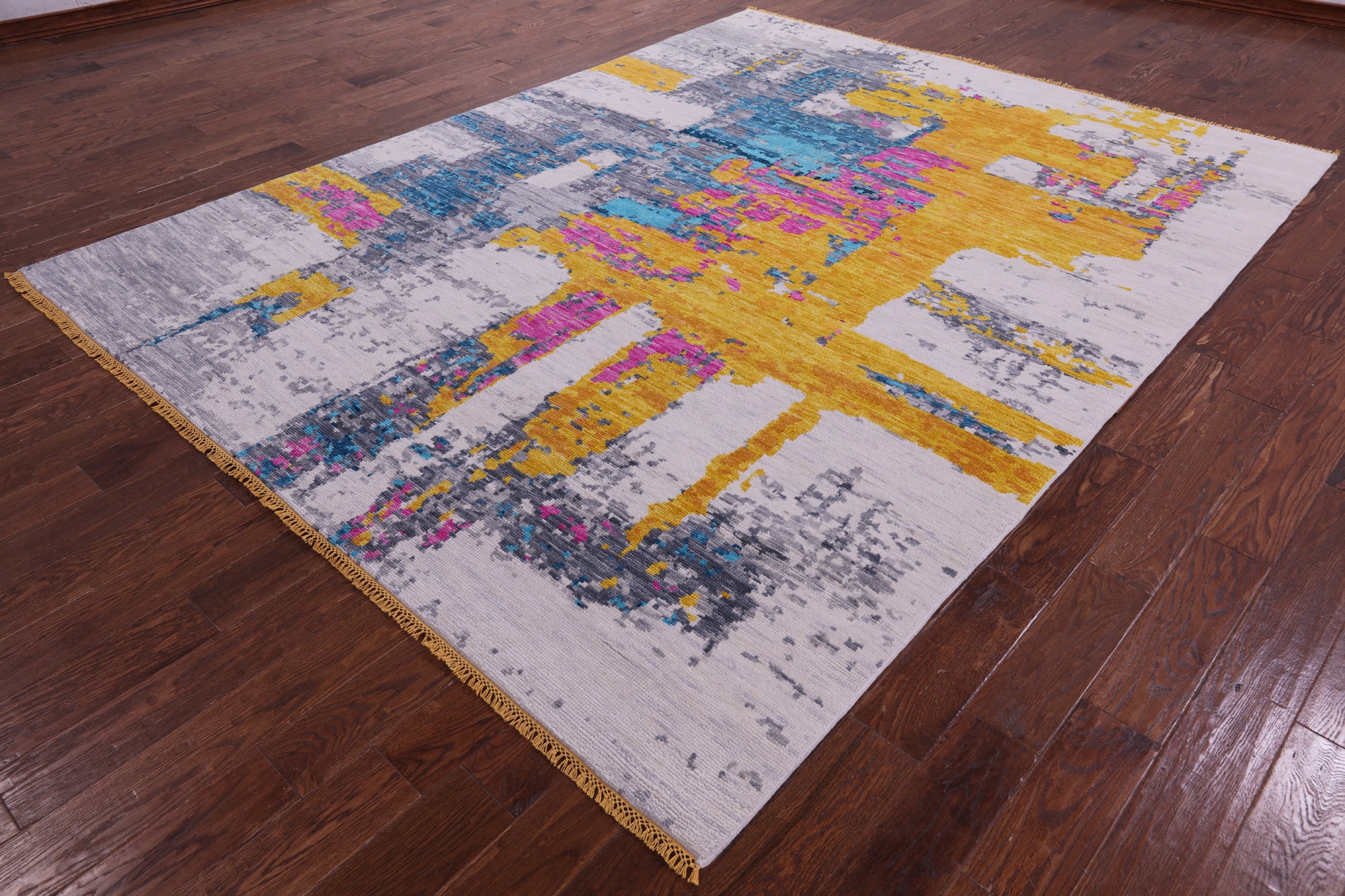 Abstract Contemporary Hand Knotted Wool Rug - 7' 11" X 10' 2" - Golden Nile
