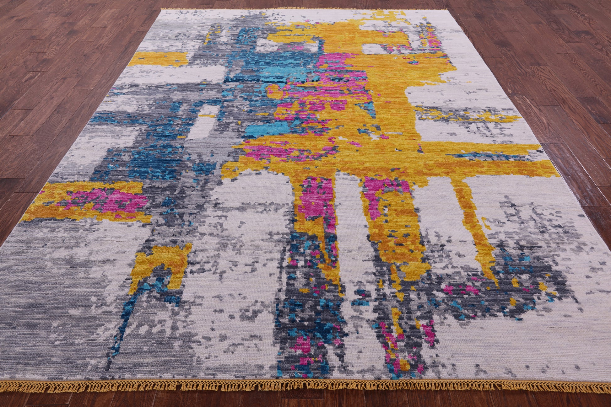 Abstract Contemporary Hand Knotted Wool Rug - 7' 11" X 10' 2" - Golden Nile