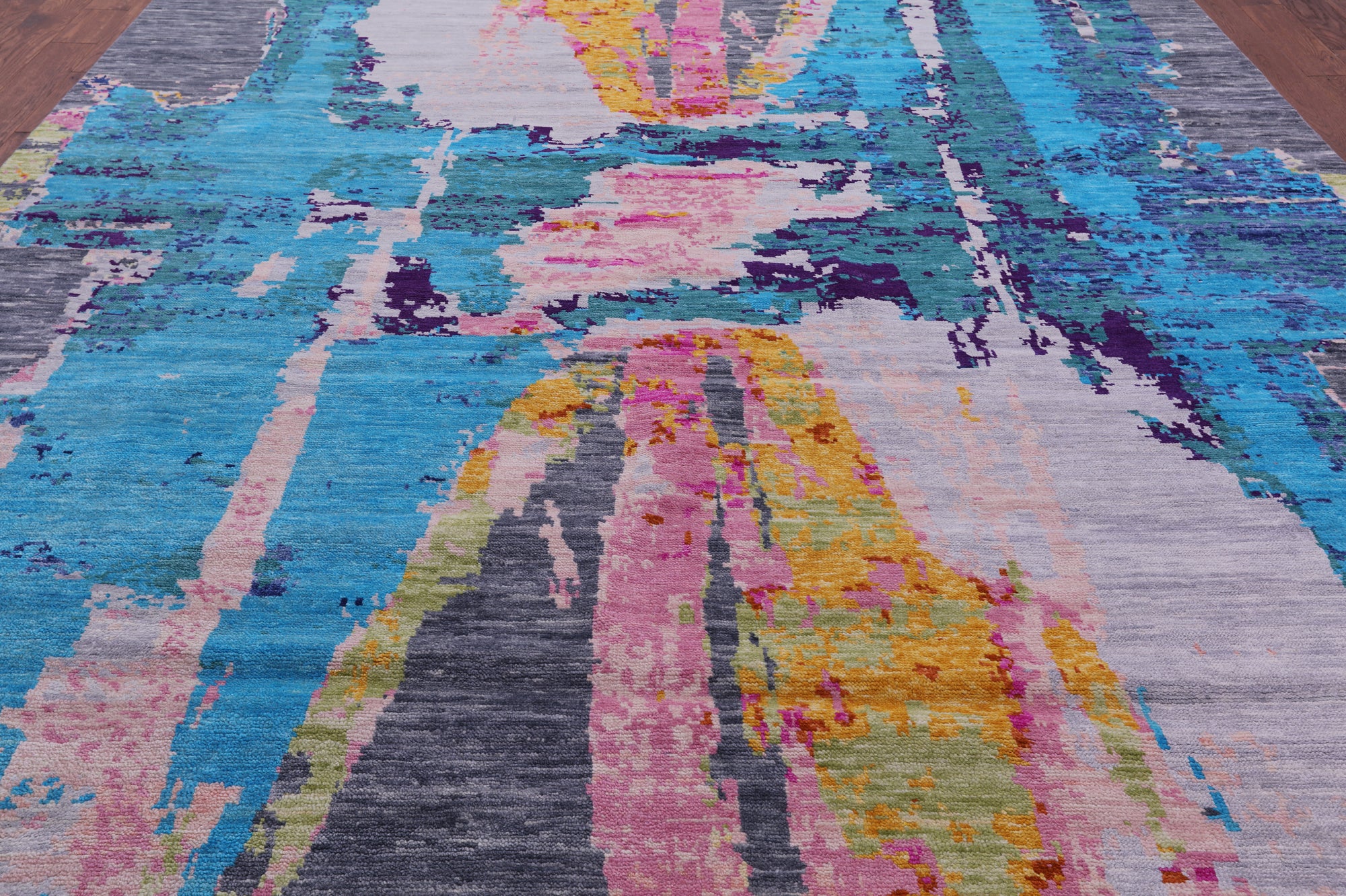 Abstract Contemporary Hand Knotted Wool Rug - 10' 4" X 13' 11" - Golden Nile
