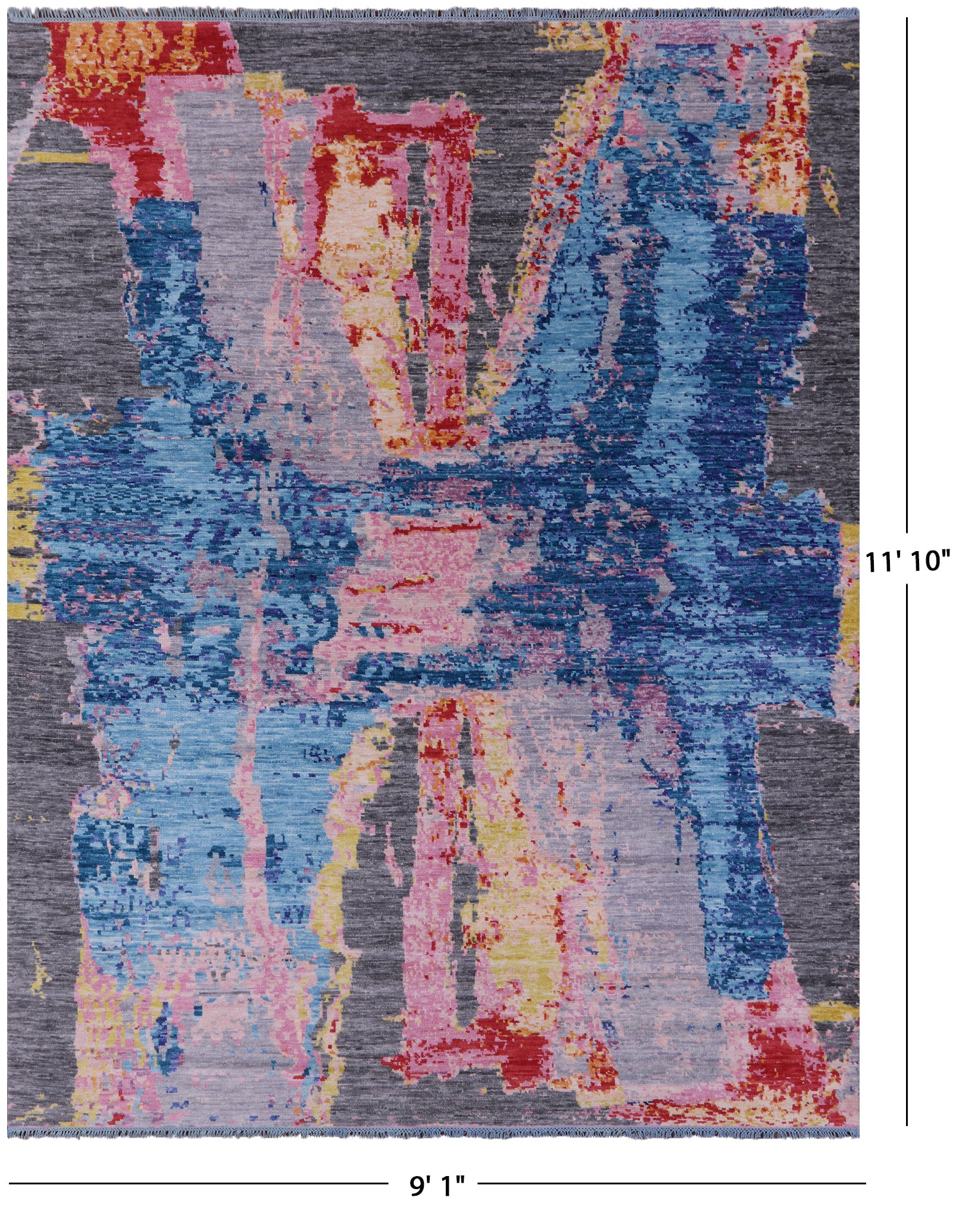Abstract Contemporary Hand Knotted Wool Rug - 9' 1" X 11' 10" - Golden Nile