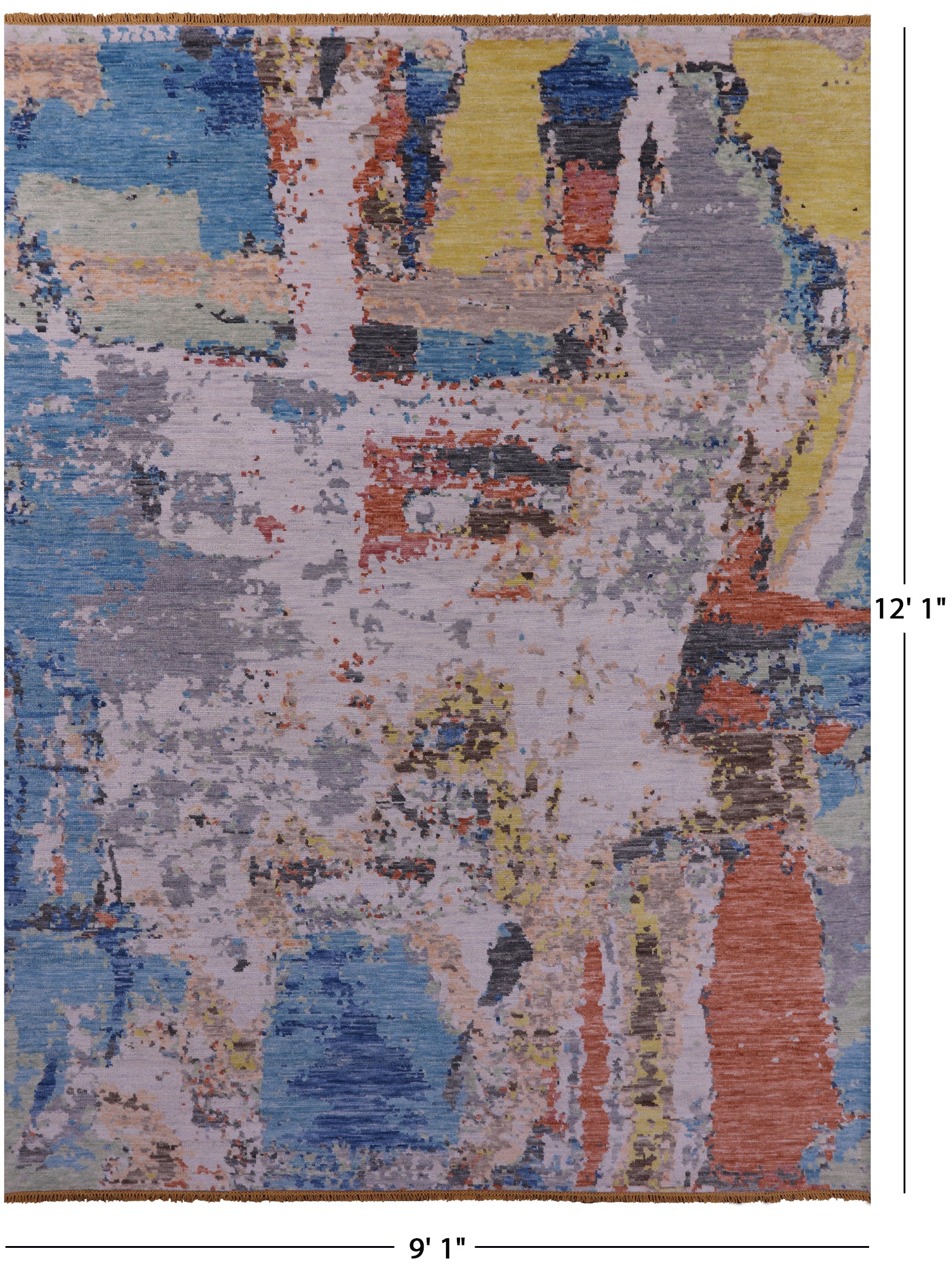 Abstract Contemporary Hand Knotted Wool Rug - 9' 1" X 12' 1" - Golden Nile