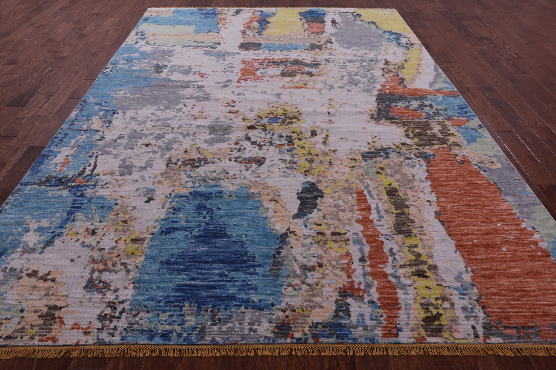 Abstract Contemporary Hand Knotted Wool Rug - 9' 1" X 12' 1" - Golden Nile