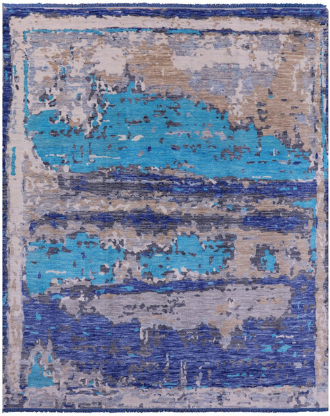 Abstract Contemporary Hand Knotted Wool Rug - 8' 0" X 9' 9" - Golden Nile