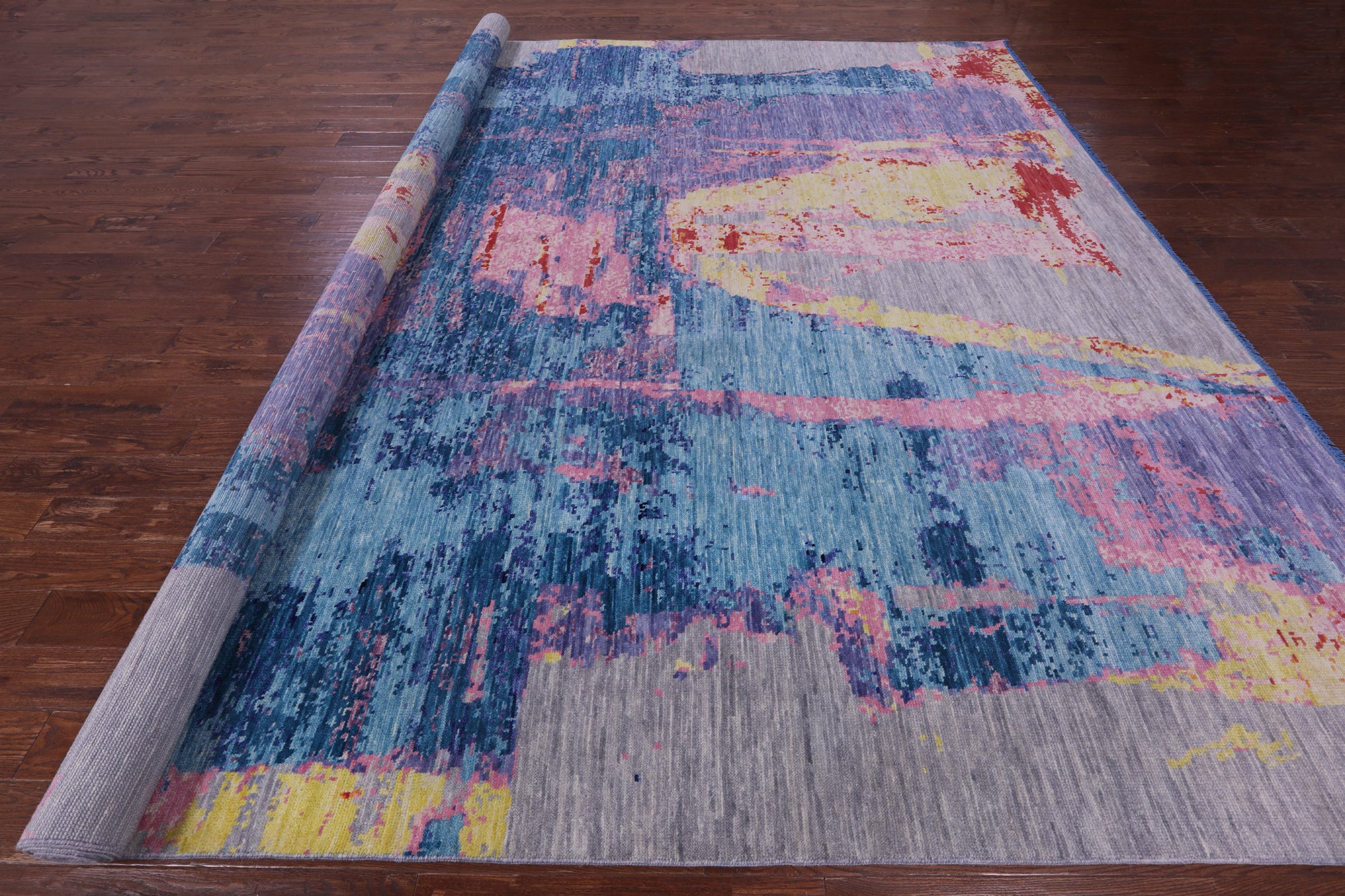 Abstract Contemproary Hand Knotted Wool Rug - 12' 2" X 14' 4" - Golden Nile