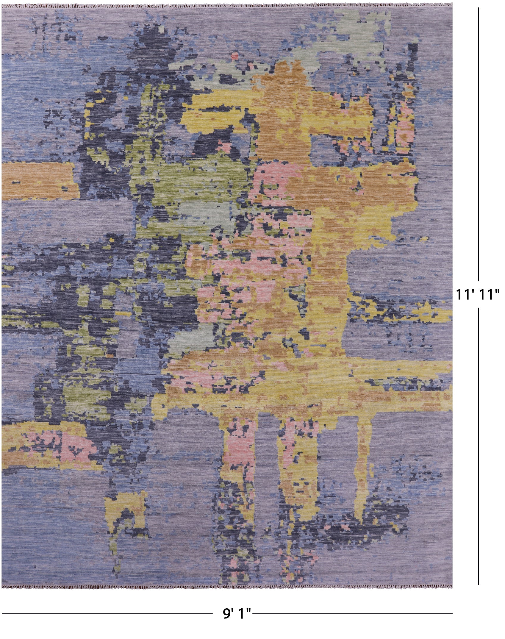 Abstract Contemporary Hand Knotted Wool Rug - 9' 1" X 11' 11" - Golden Nile