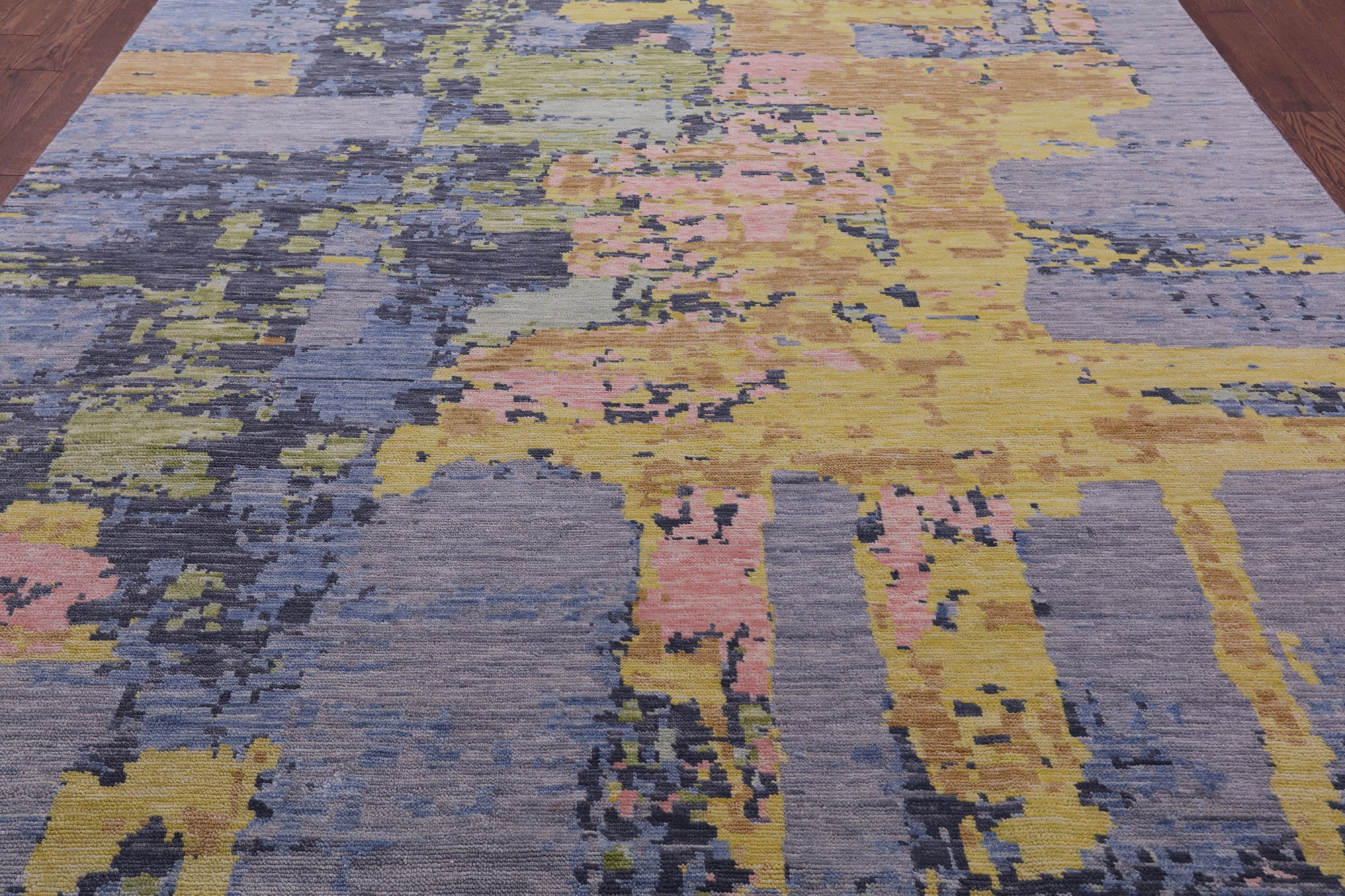Abstract Contemporary Hand Knotted Wool Rug - 9' 1" X 11' 11" - Golden Nile