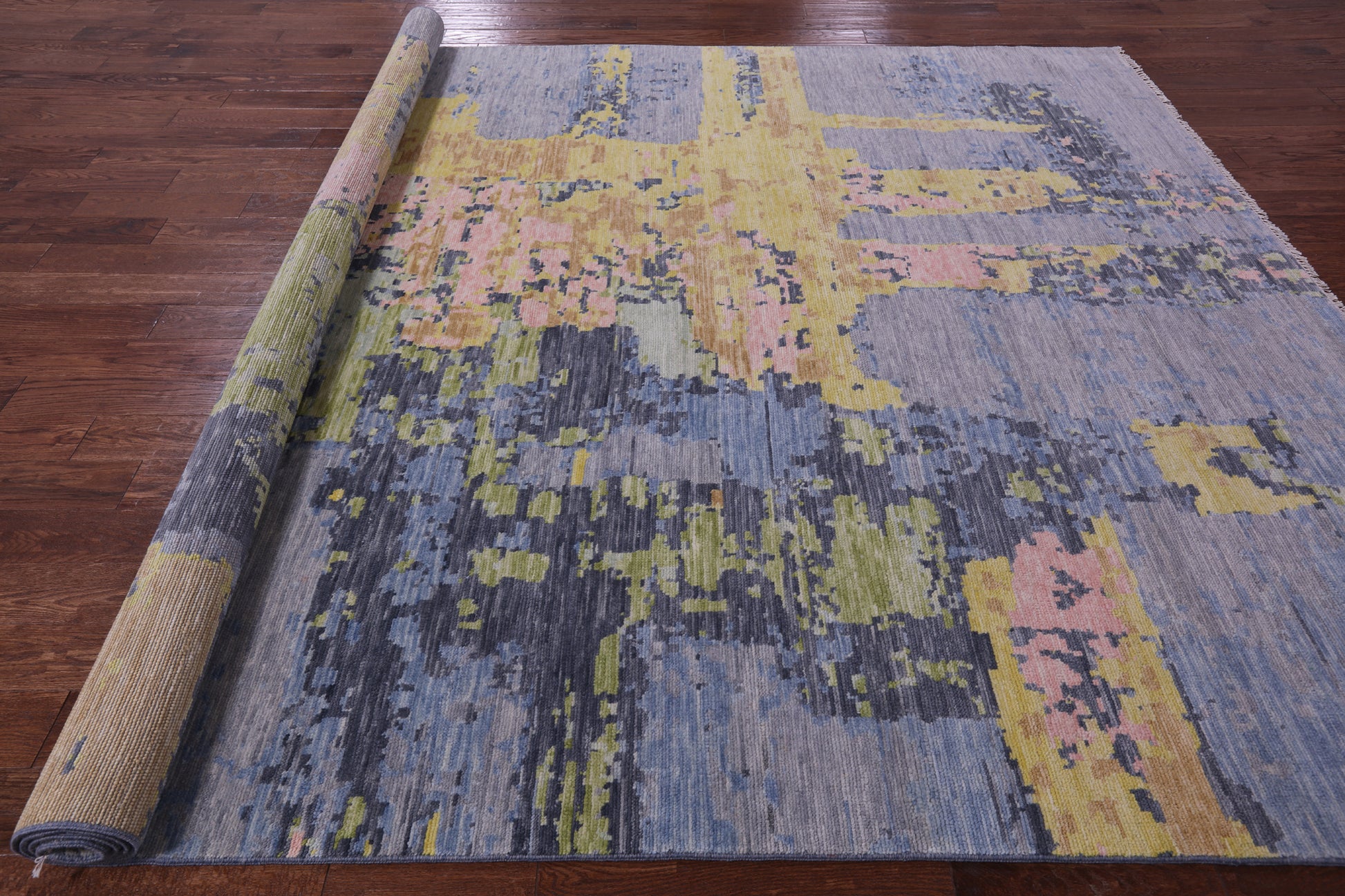 Abstract Contemporary Hand Knotted Wool Rug - 9' 1" X 11' 11" - Golden Nile