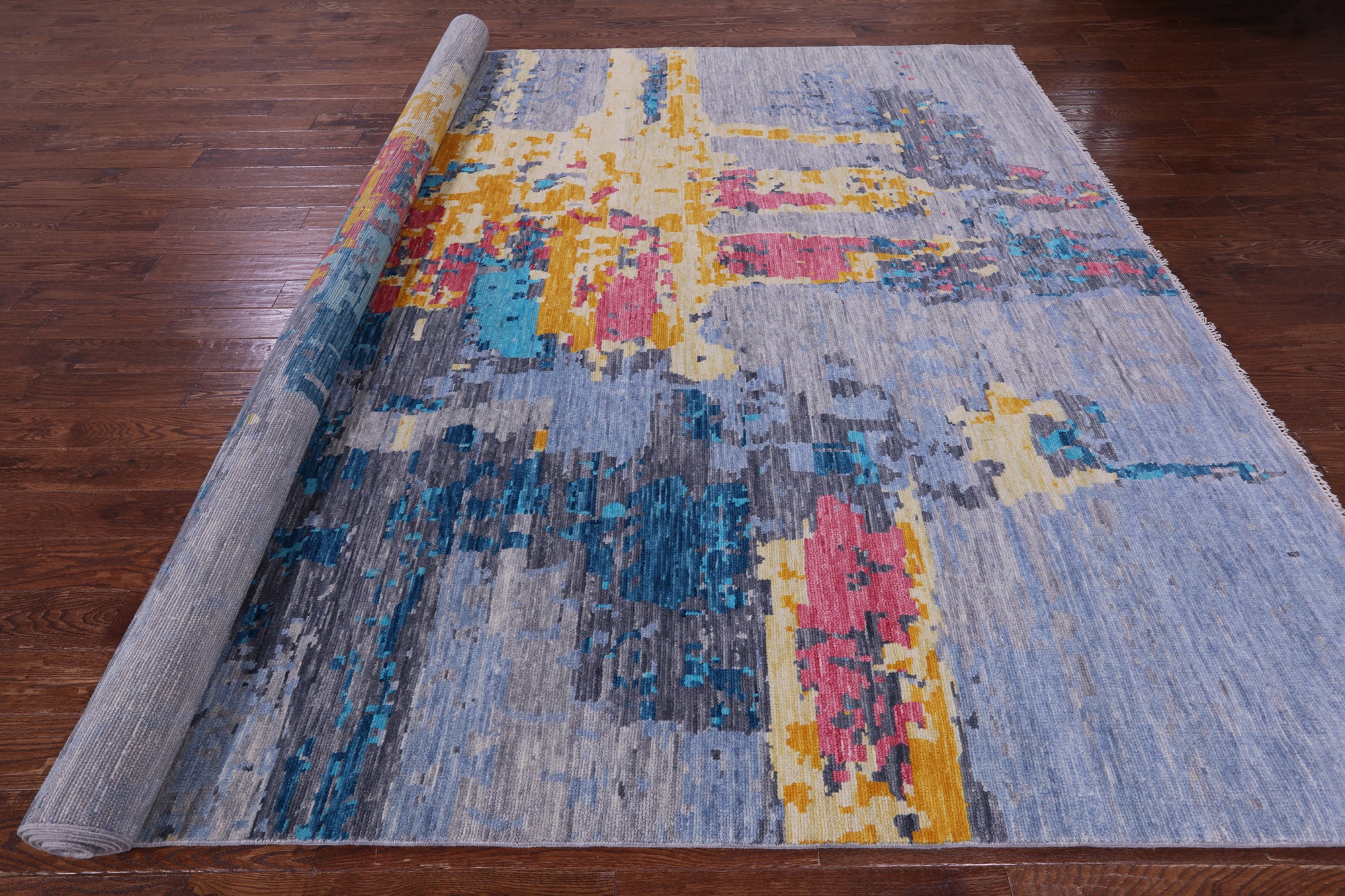 Abstract Contemporary Hand Knotted Wool Rug - 10' 0" X 13' 8" - Golden Nile