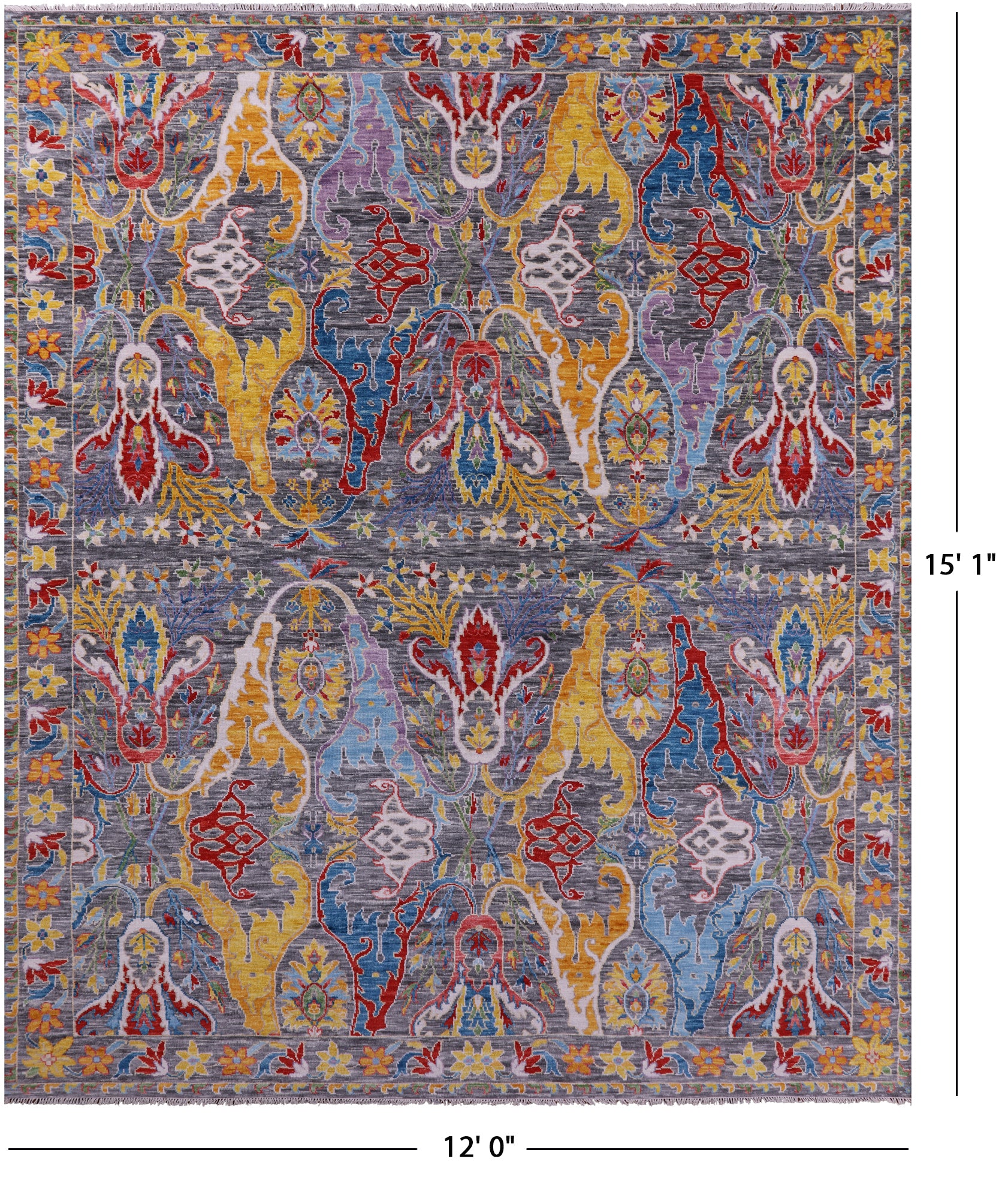 Grey Turkish Oushak Hand Knotted Wool Rug - 12' 0" X 15' 1" - Golden Nile