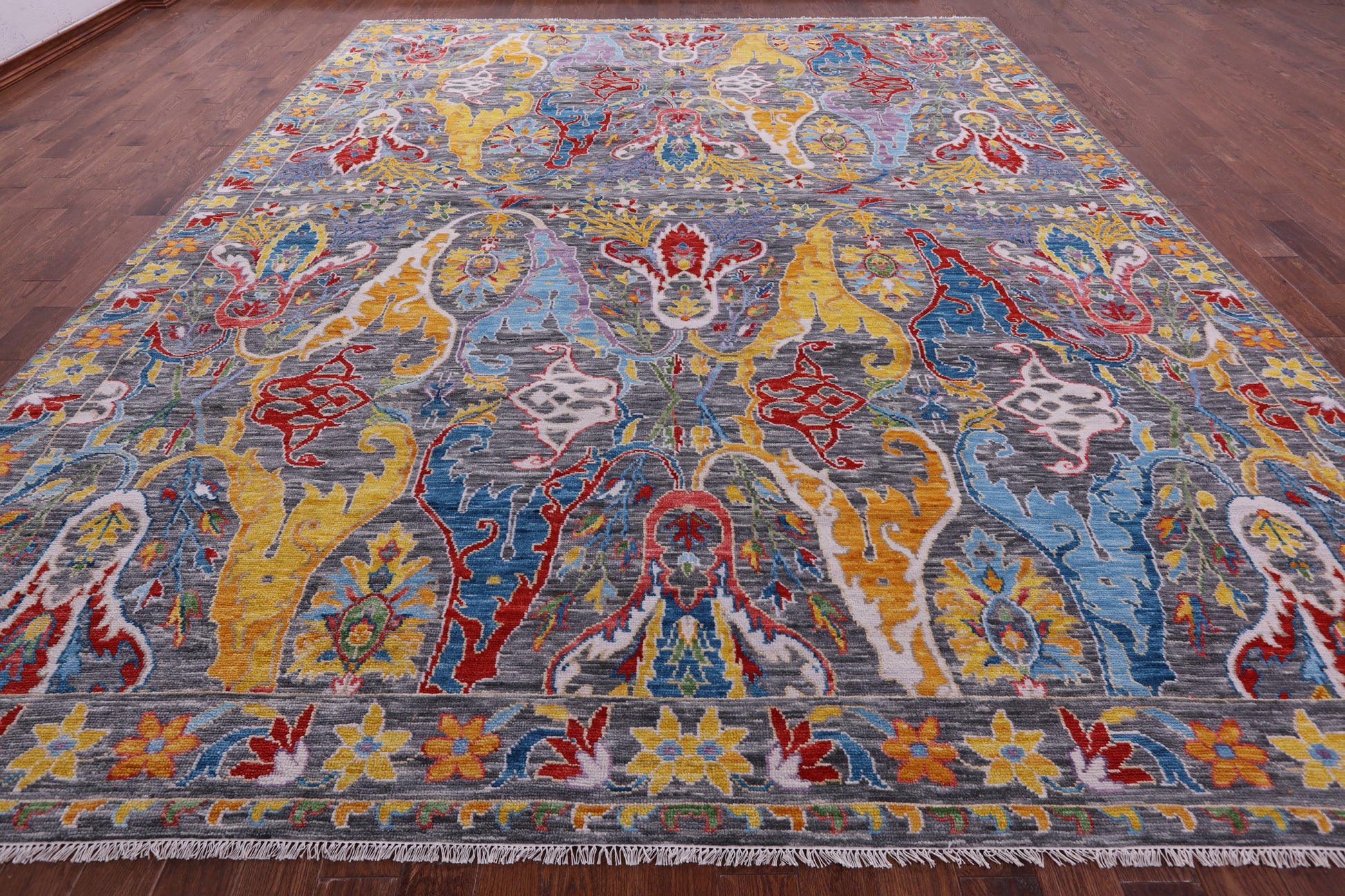 Grey Turkish Oushak Hand Knotted Wool Rug - 12' 0" X 15' 1" - Golden Nile