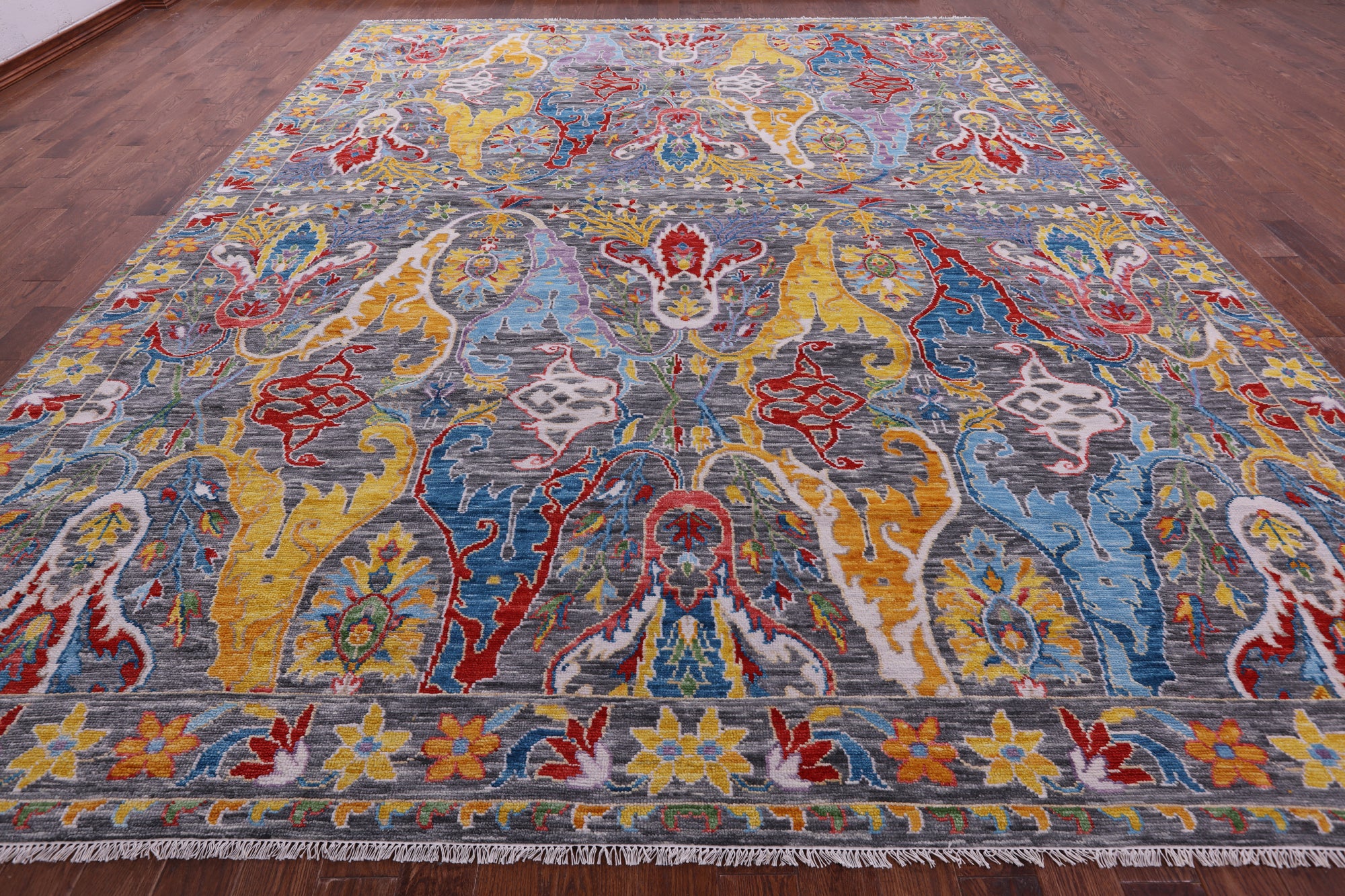 Grey Turkish Oushak Hand Knotted Wool Rug - 12' 0" X 15' 1" - Golden Nile
