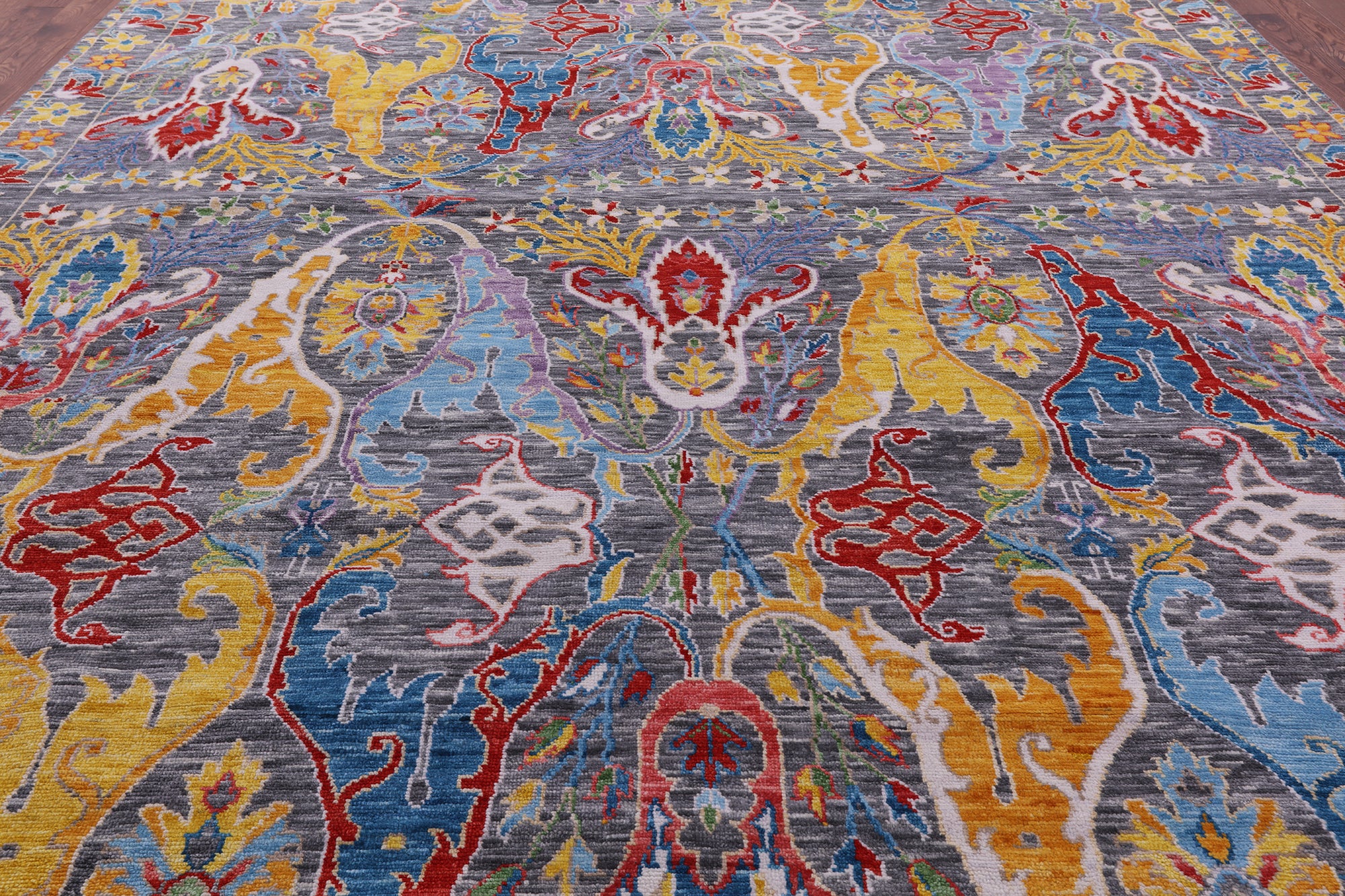 Grey Turkish Oushak Hand Knotted Wool Rug - 12' 0" X 15' 1" - Golden Nile