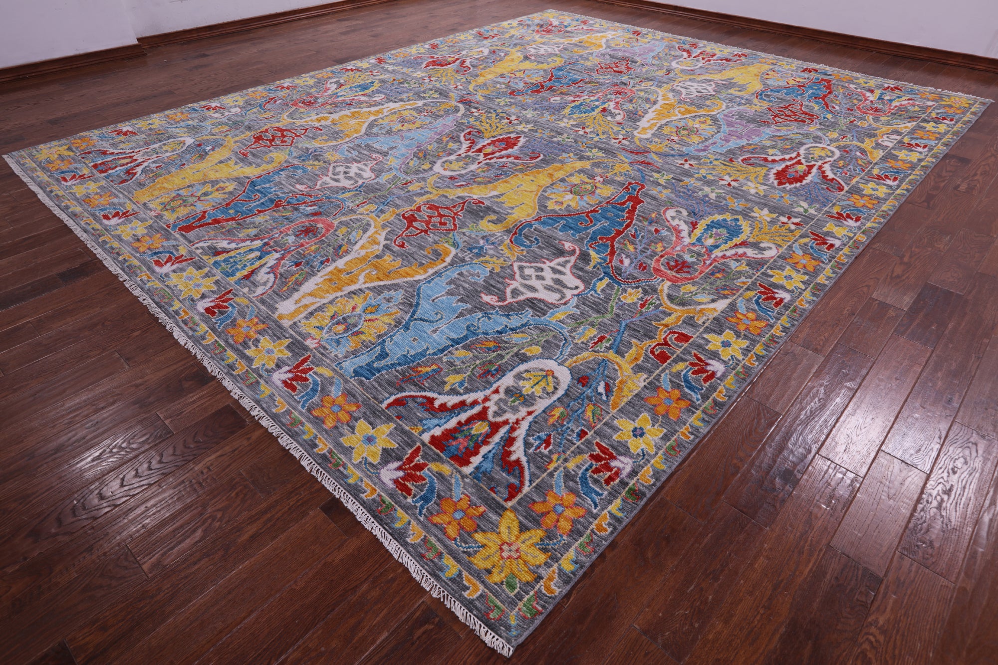Grey Turkish Oushak Hand Knotted Wool Rug - 12' 0" X 15' 1" - Golden Nile