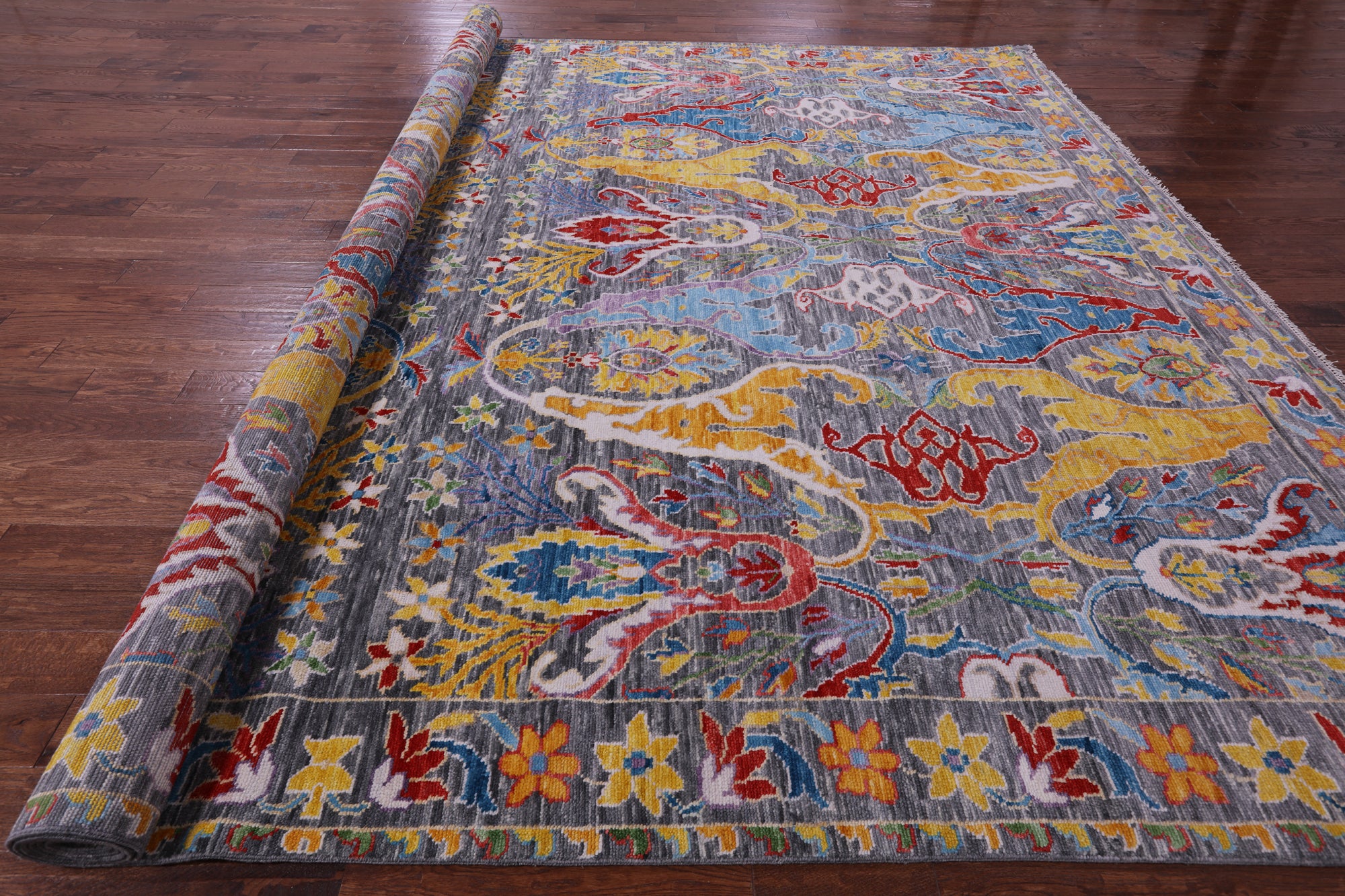 Grey Turkish Oushak Hand Knotted Wool Rug - 12' 0" X 15' 1" - Golden Nile