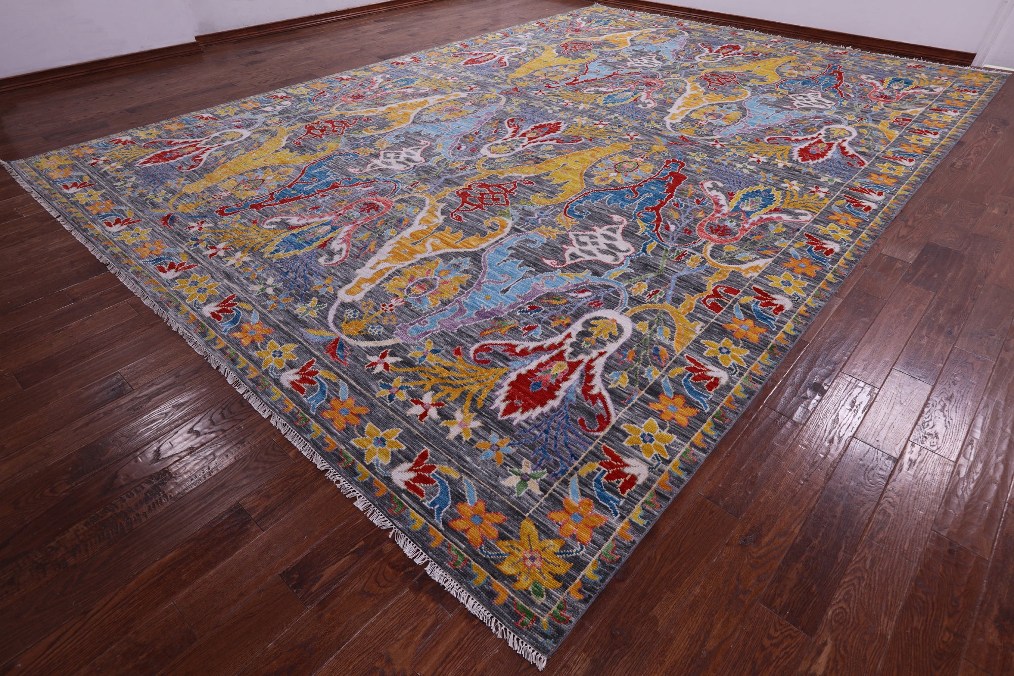 Grey Turkish Oushak Hand Knotted Wool Rug - 12' 3" X 18' 0" - Golden Nile