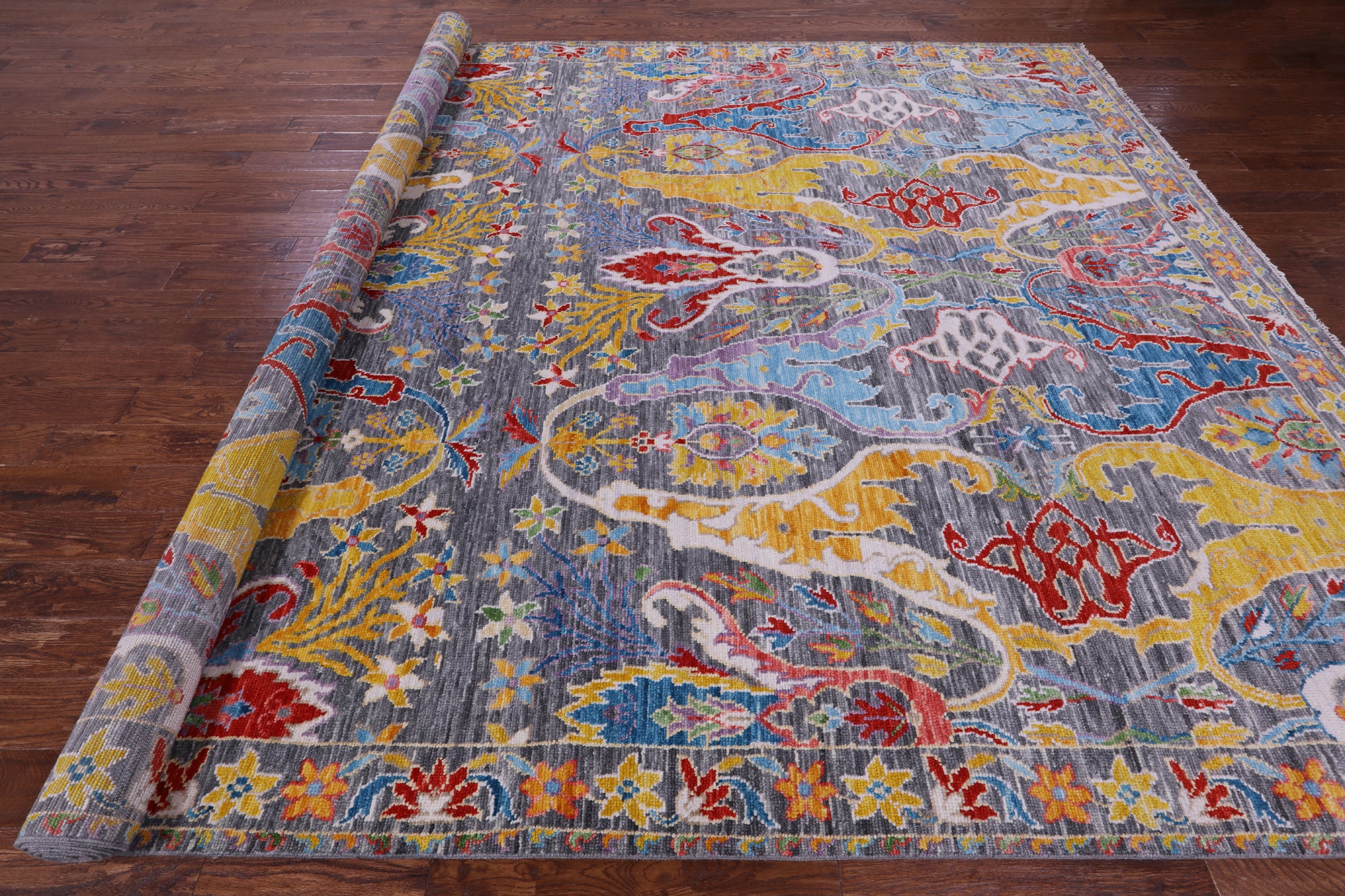 Grey Turkish Oushak Hand Knotted Wool Rug - 10' 2" X 13' 11" - Golden Nile