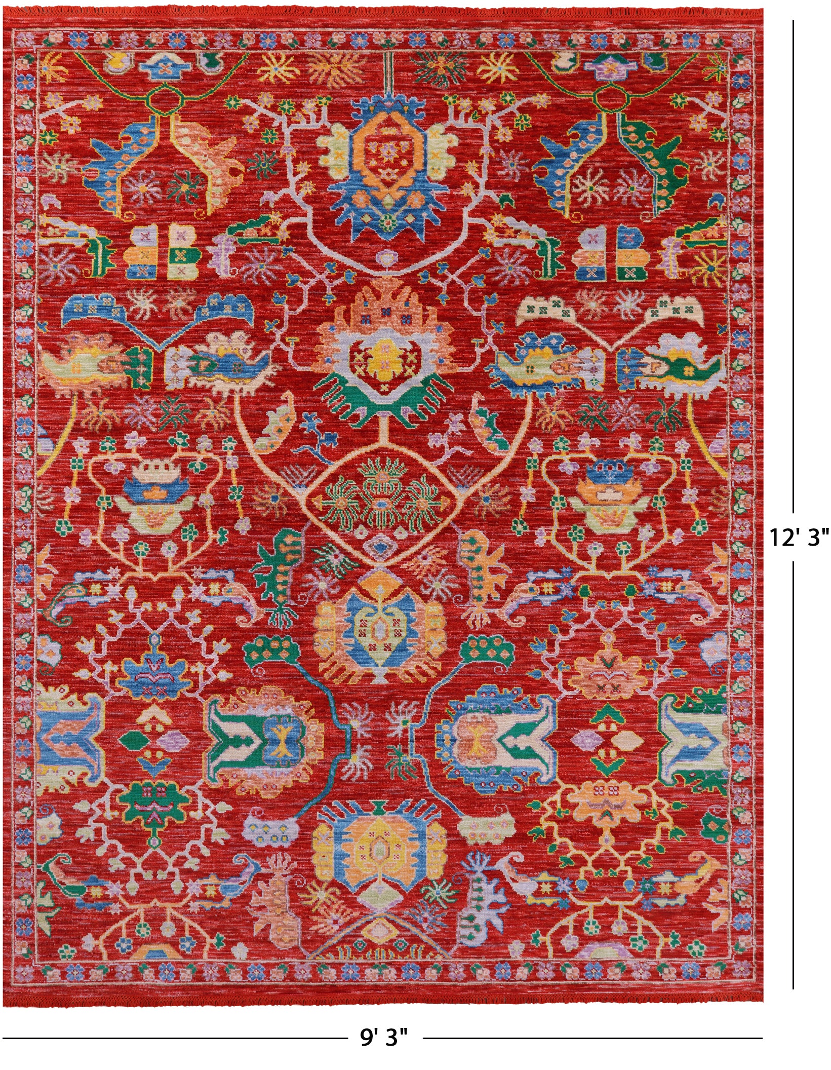 Red Persian Fine Serapi Handmade Wool Rug - 9' 3" X 12' 3" - Golden Nile
