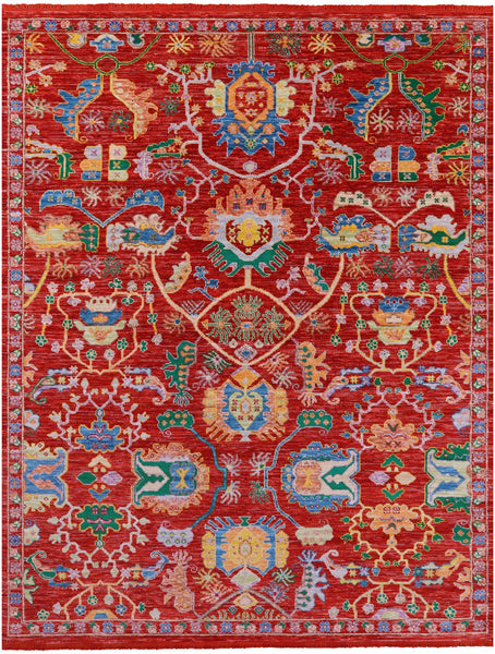 Red Persian Fine Serapi Handmade Wool Rug - 9' 3" X 12' 3" - Golden Nile