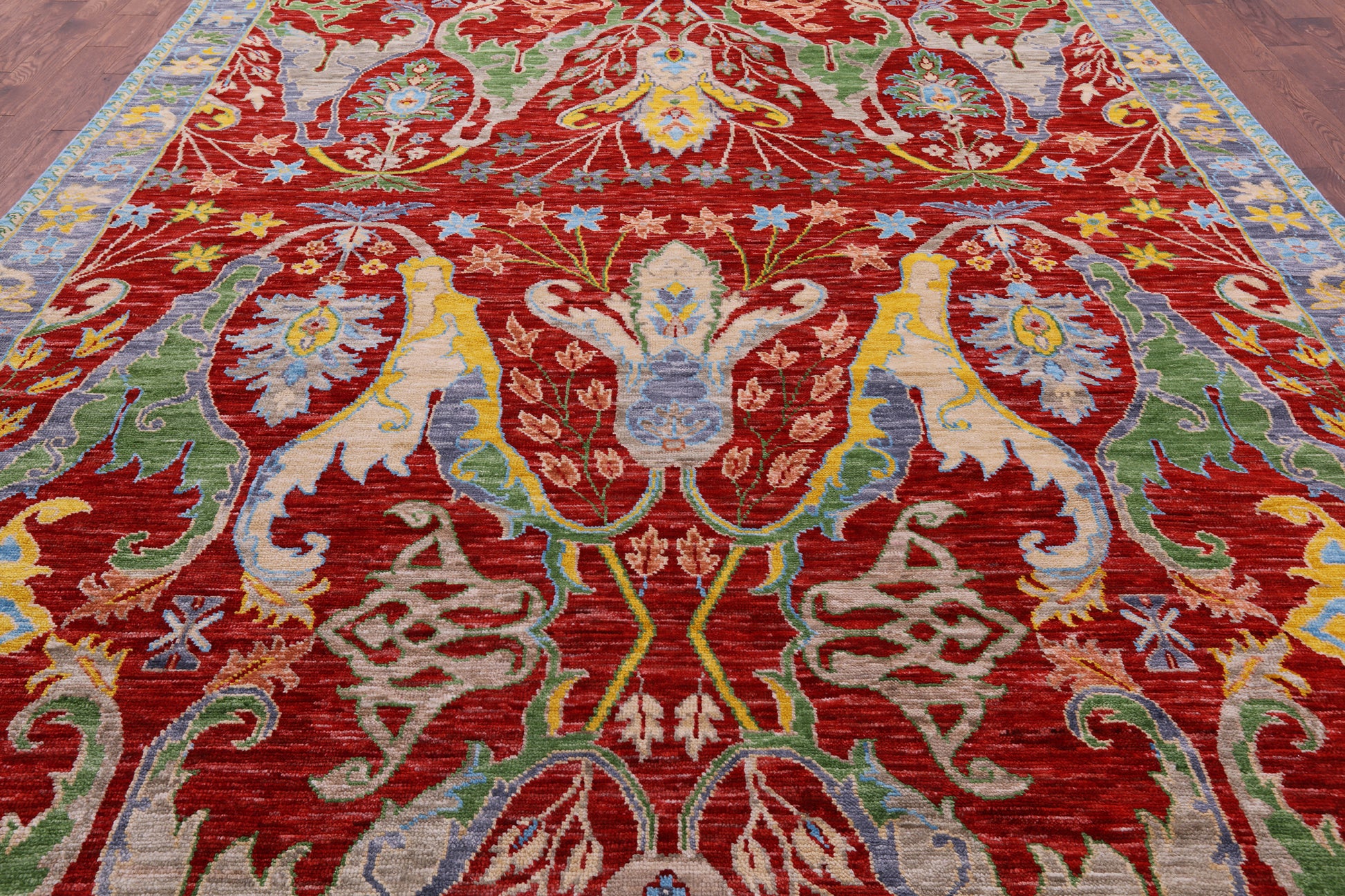 Red Turkish Oushak Hand Knotted Wool Rug - 10' 4" X 13' 10" - Golden Nile