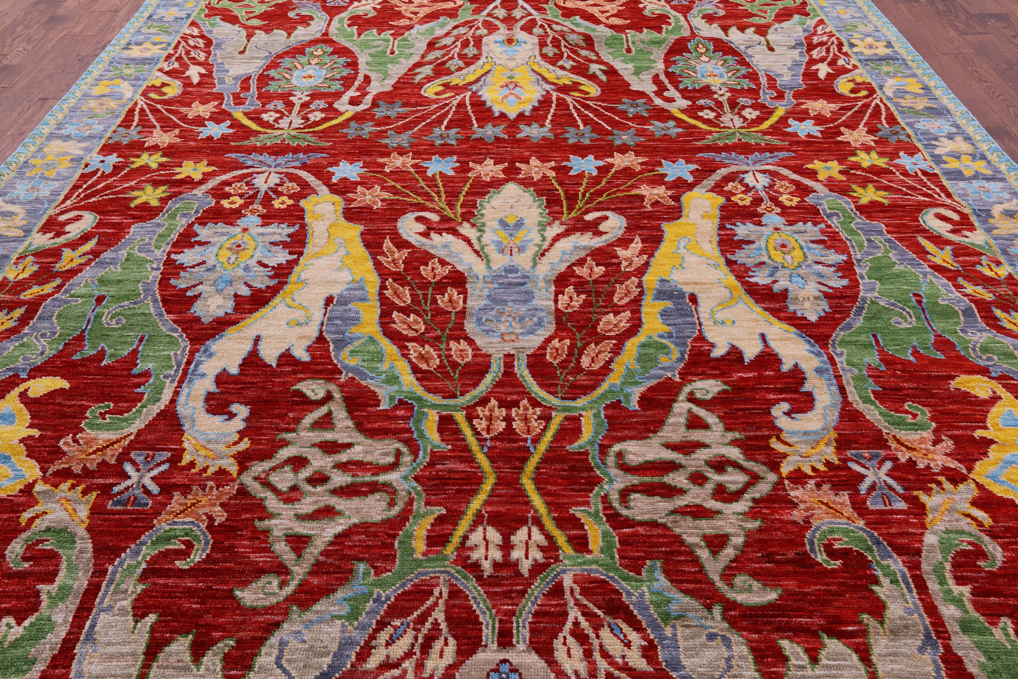 Red Turkish Oushak Hand Knotted Wool Rug - 10' 4" X 13' 10" - Golden Nile