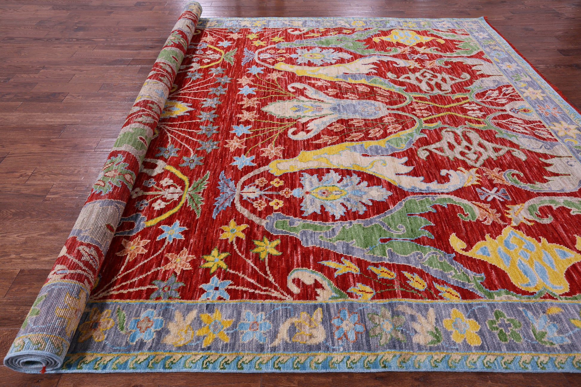 Red Turkish Oushak Hand Knotted Wool Rug - 10' 4" X 13' 10" - Golden Nile