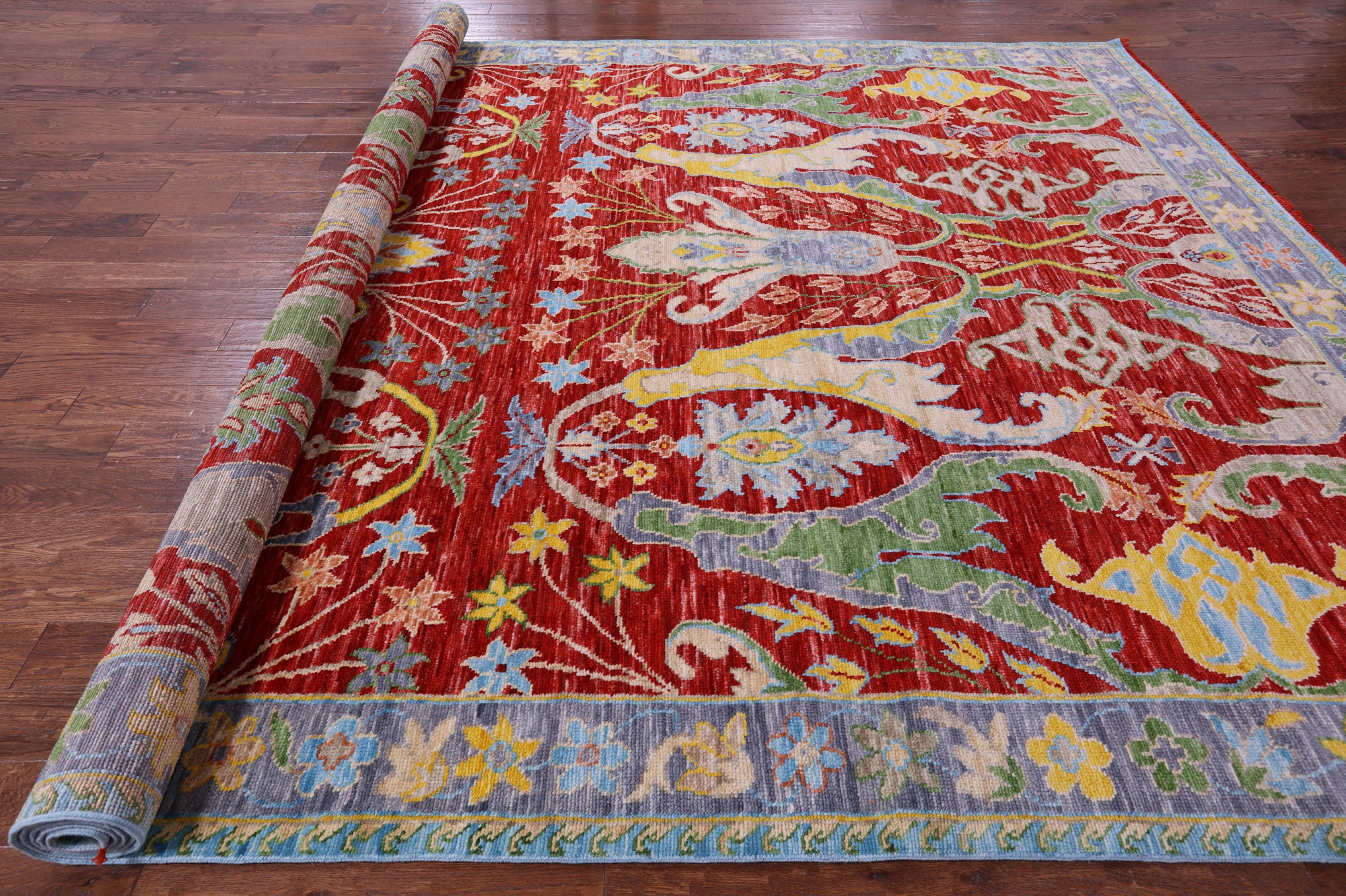 Red Turkish Oushak Hand Knotted Wool Rug - 10' 4" X 13' 10" - Golden Nile