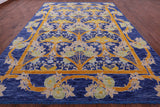 Blue William Morris Hand Knotted Wool Rug - 10' 1" X 13' 8" - Golden Nile