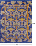 Blue William Morris Hand Knotted Wool Rug - 10' 1" X 13' 8" - Golden Nile