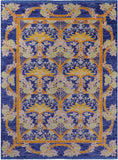 Blue William Morris Hand Knotted Wool Rug - 10' 1" X 13' 8" - Golden Nile