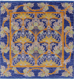 Blue Square William Morris Hand Knotted Wool Rug - 9' 0" X 9' 1" - Golden Nile