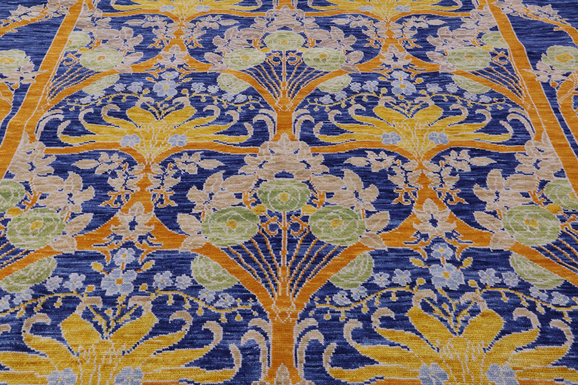 Blue Square William Morris Hand Knotted Wool Rug - 9' 0" X 9' 1" - Golden Nile