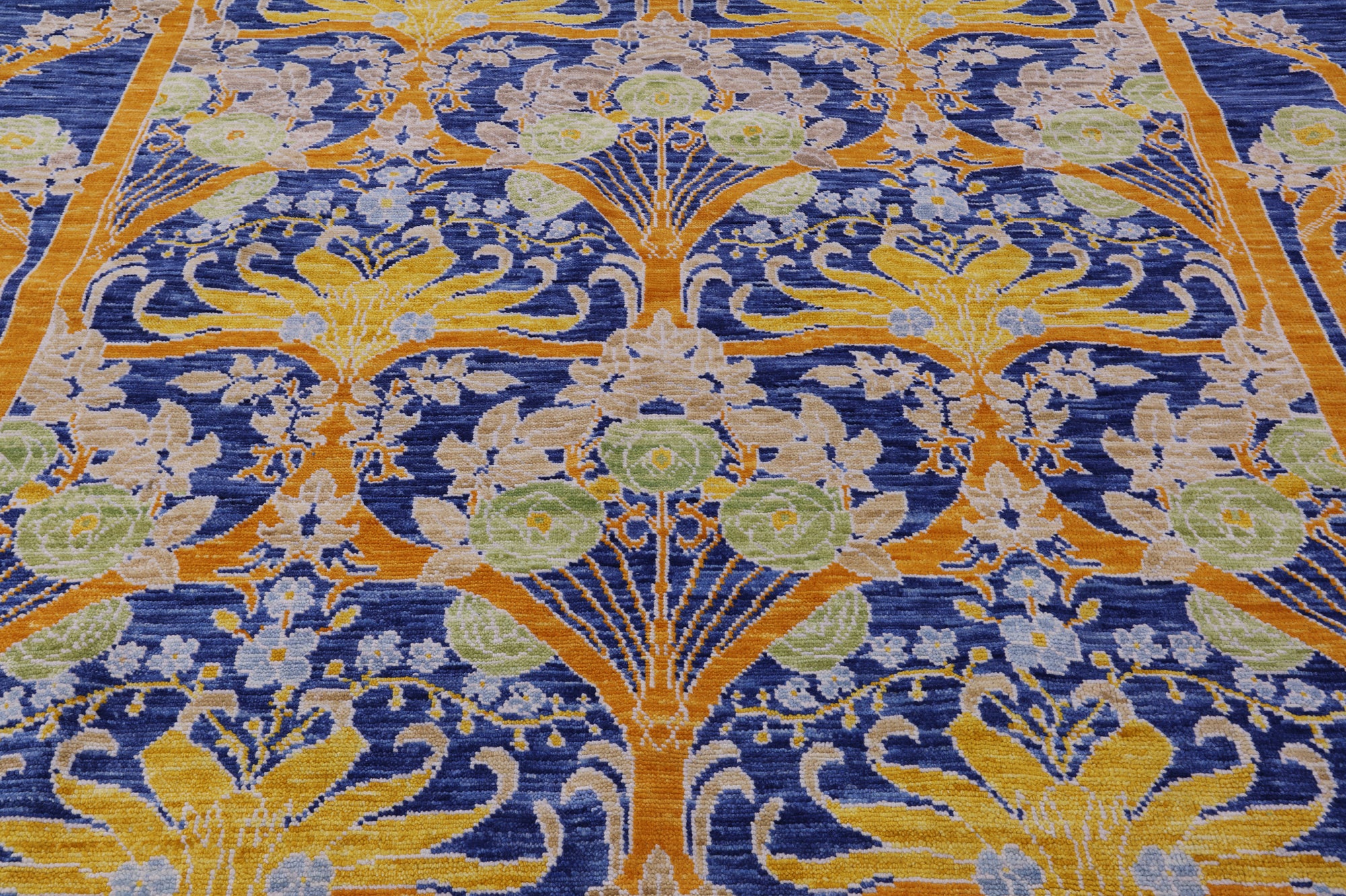 Blue Square William Morris Hand Knotted Wool Rug - 9' 0" X 9' 1" - Golden Nile