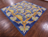 Blue Square William Morris Hand Knotted Wool Rug - 9' 0" X 9' 1" - Golden Nile