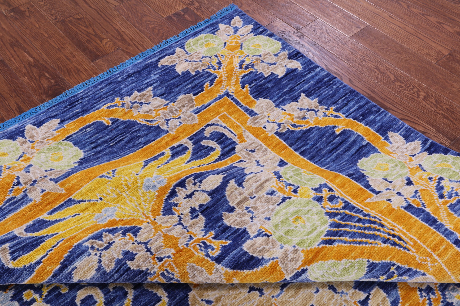 Blue Square William Morris Hand Knotted Wool Rug - 9' 0" X 9' 1" - Golden Nile