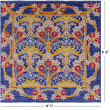Blue Square William Morris Hand Knotted Wool Rug - 8' 1" X 8' 2" - Golden Nile