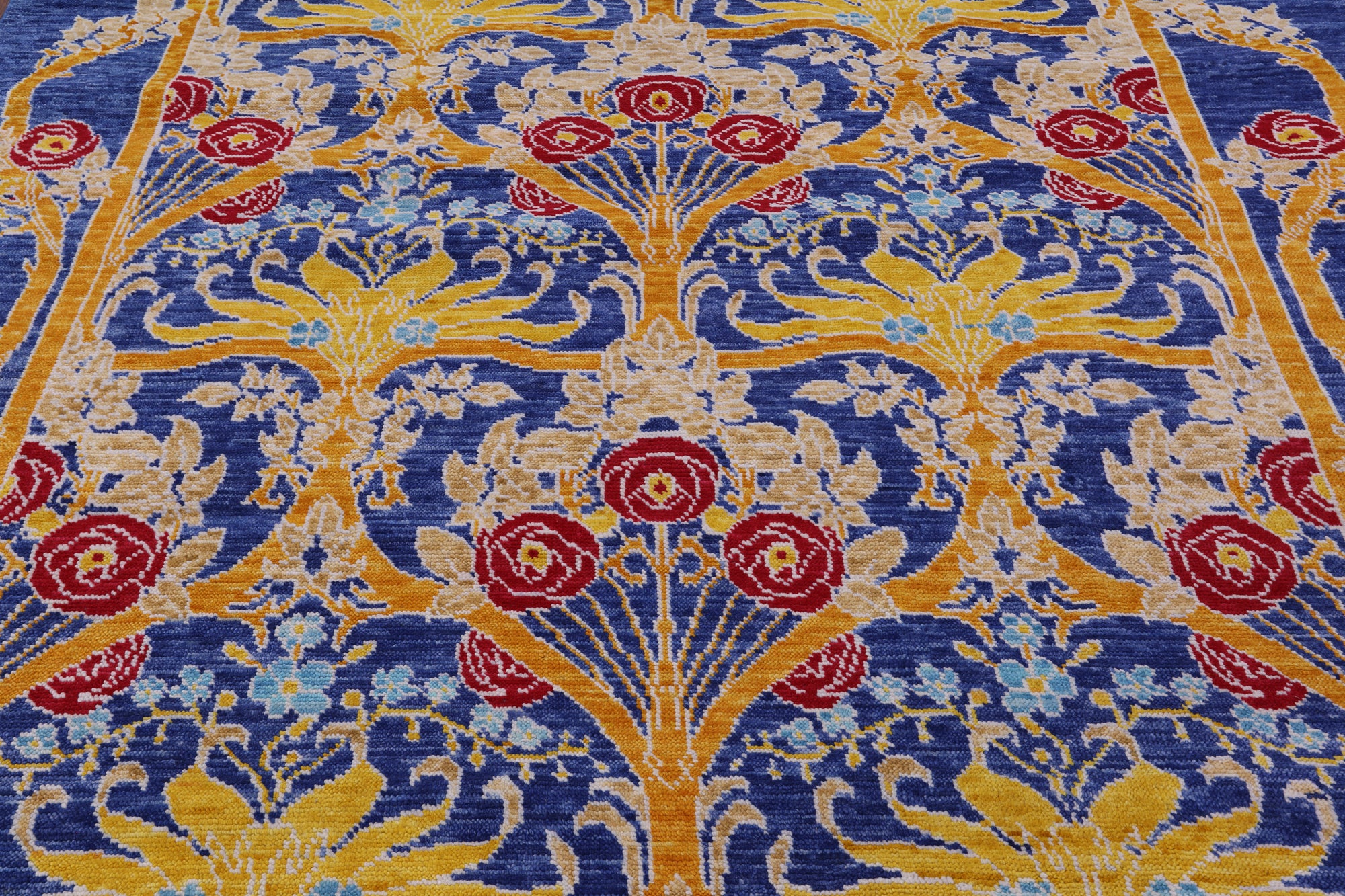 Blue Square William Morris Hand Knotted Wool Rug - 8' 1" X 8' 2" - Golden Nile
