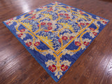 Blue Square William Morris Hand Knotted Wool Rug - 8' 1" X 8' 2" - Golden Nile