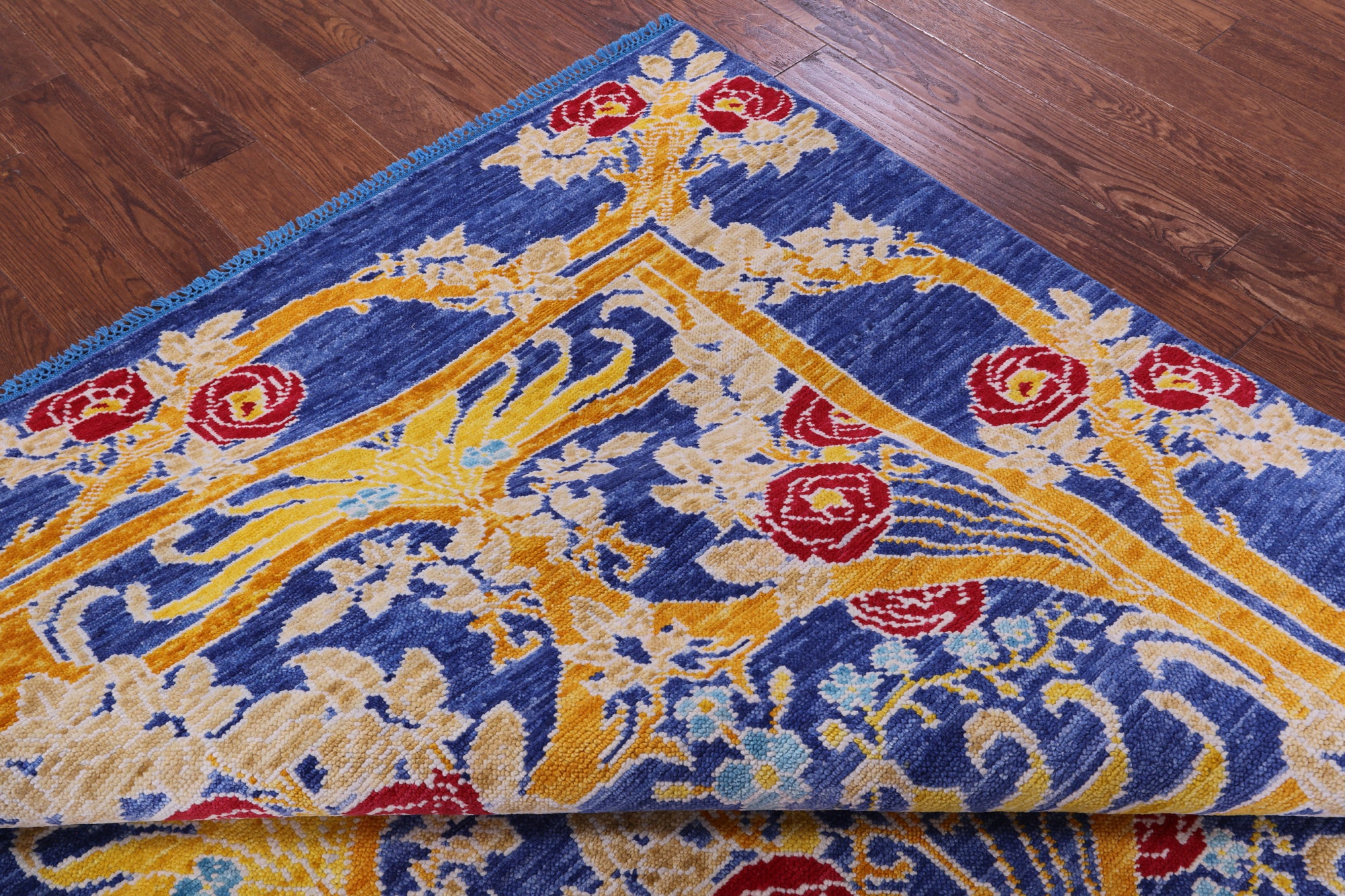Blue Square William Morris Hand Knotted Wool Rug - 8' 1" X 8' 2" - Golden Nile