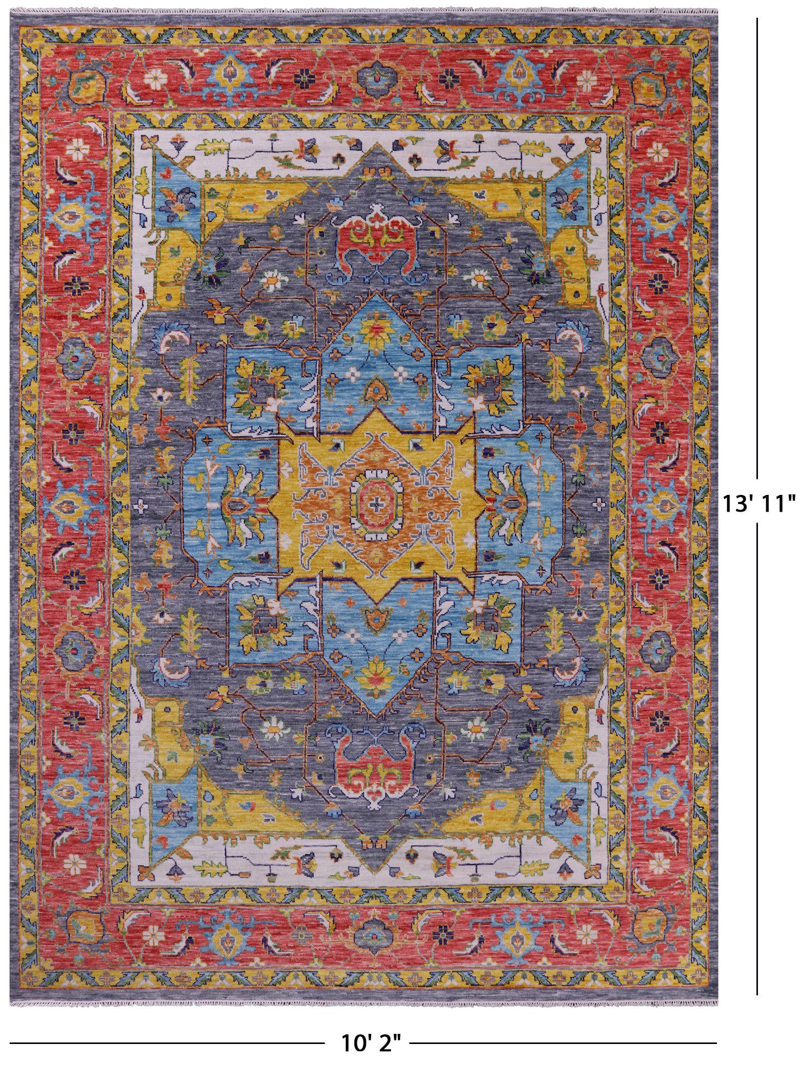 Grey Persian Fine Serapi Hand Knotted Wool Rug - 10' 2" X 13' 11" - Golden Nile