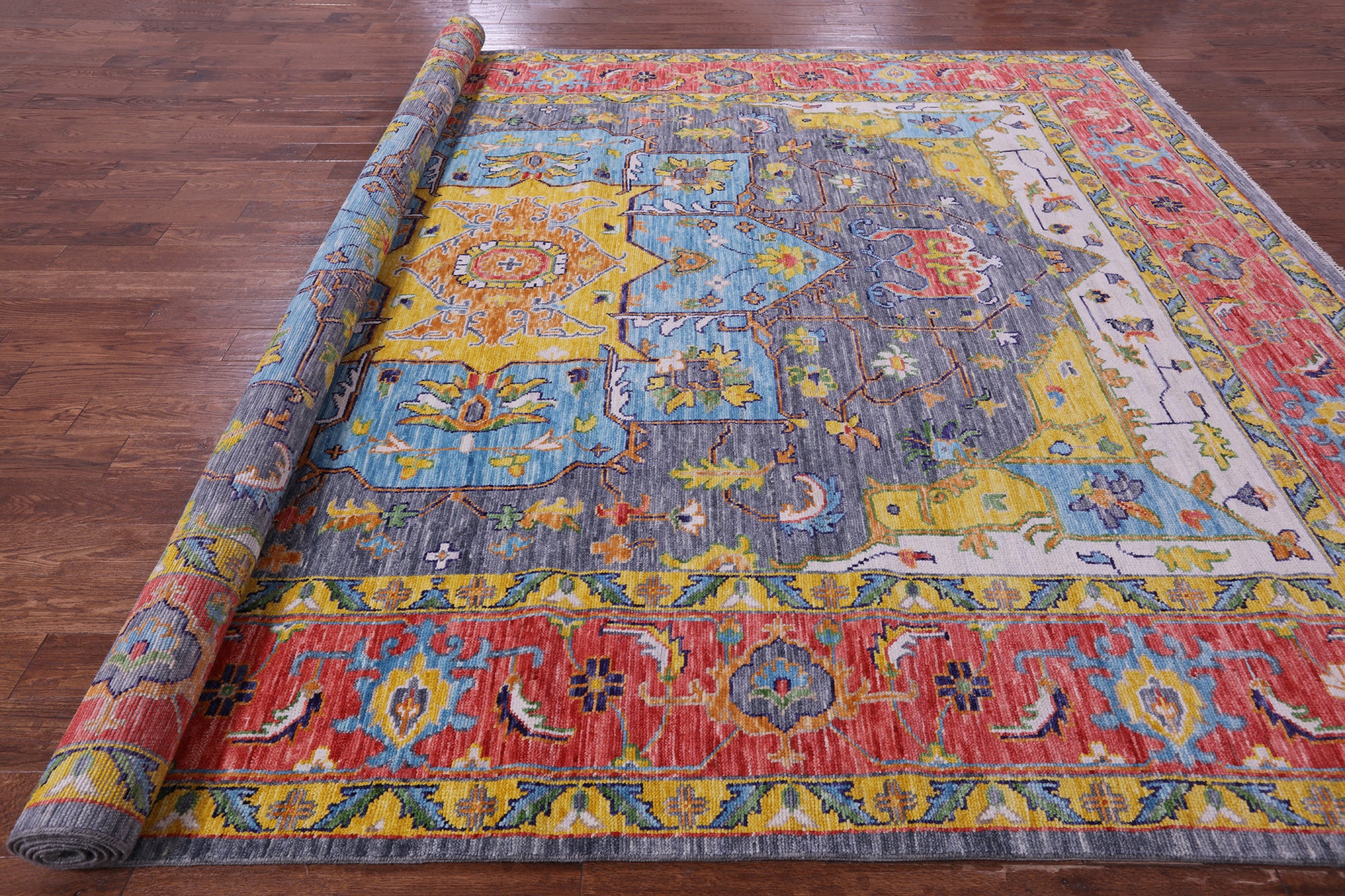 Grey Persian Fine Serapi Hand Knotted Wool Rug - 10' 2" X 13' 11" - Golden Nile